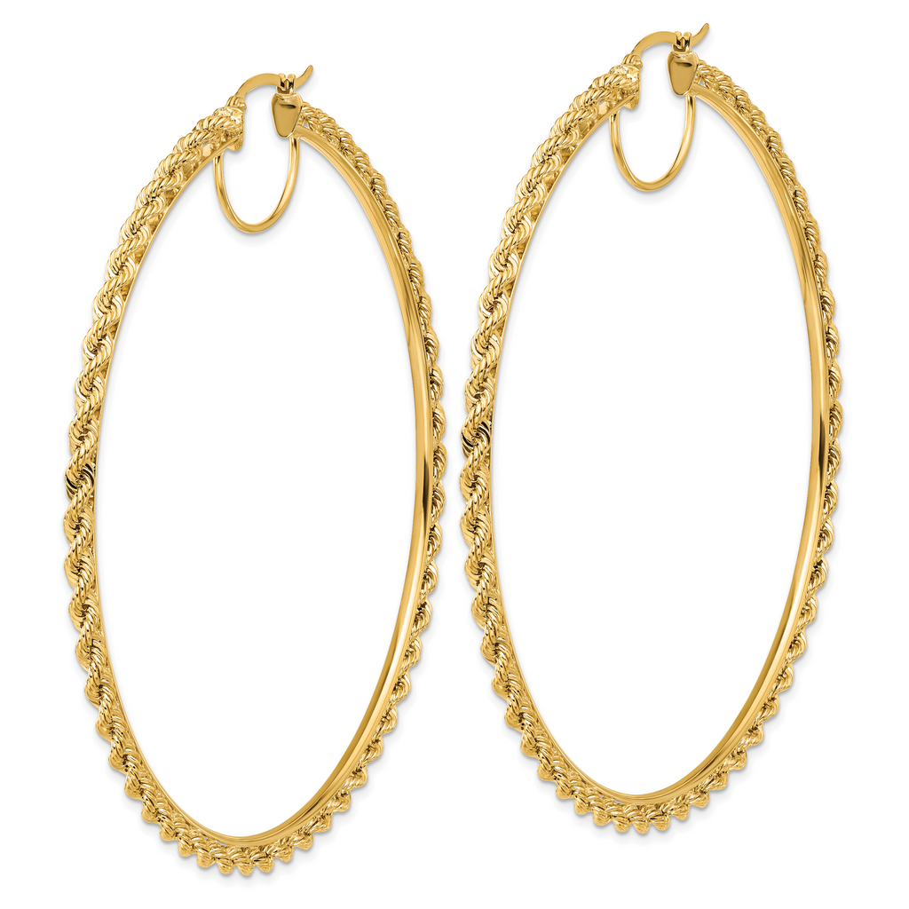 14k Polished and D/C Rope 2.95mm Hoop Earrings