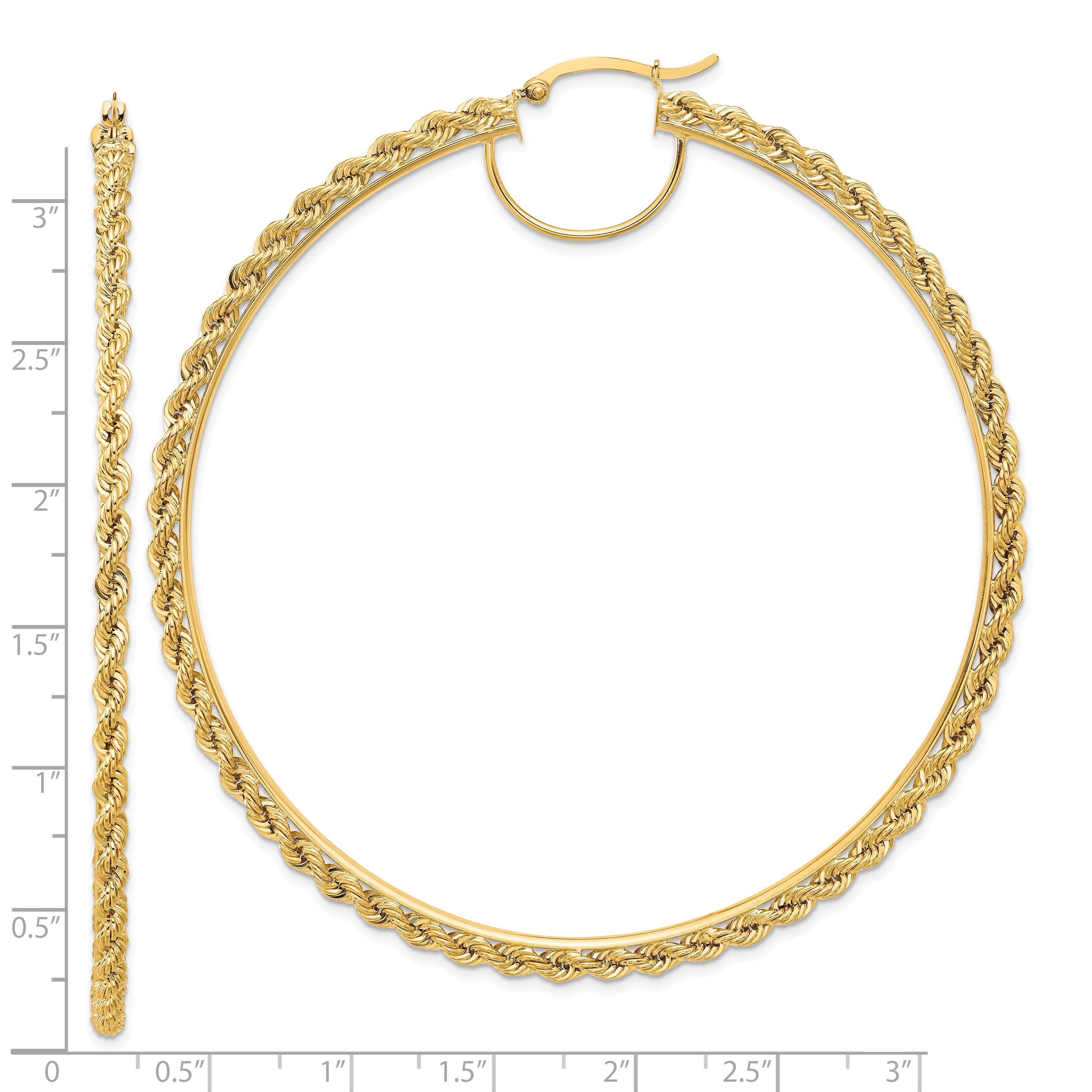 14k Polished and D/C Rope 2.95mm Hoop Earrings