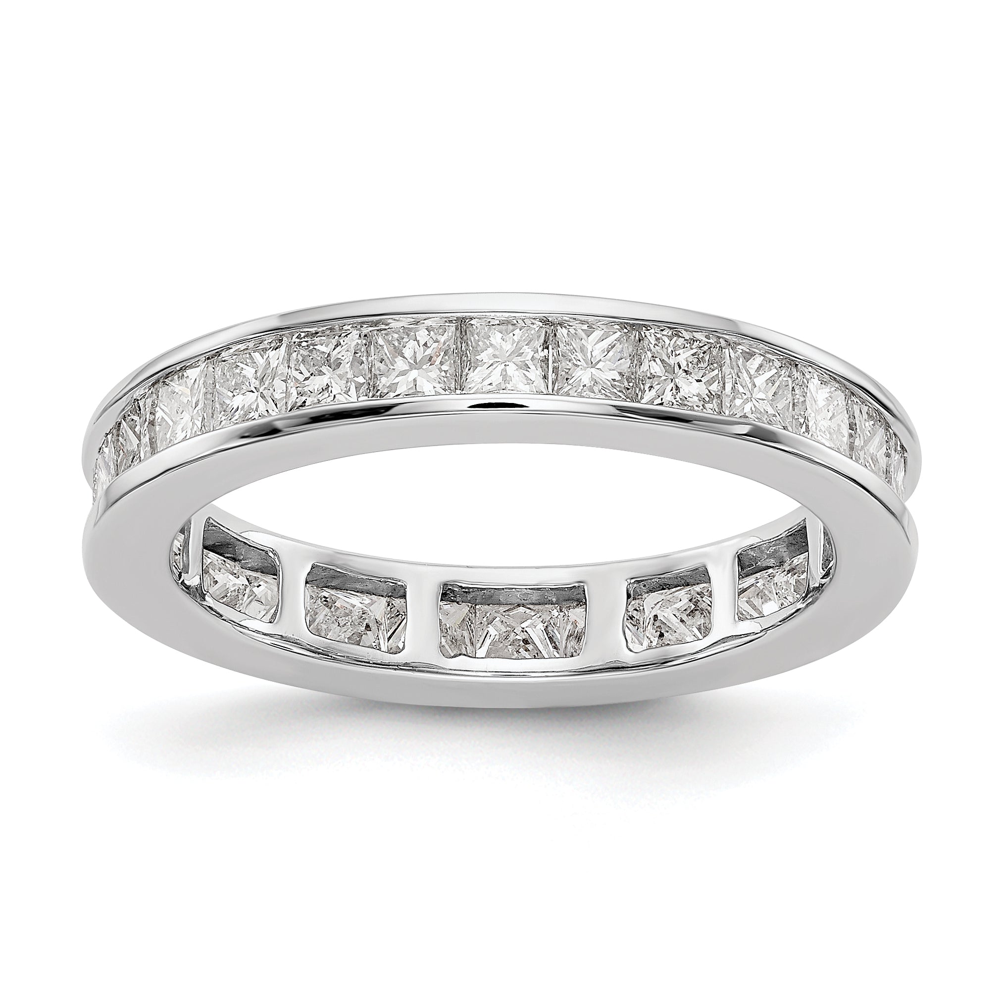 14k White Gold 2 carat Lab Grown Diamond VS+ F+ Princess Complete Channel Set Size 7 Eternity Band