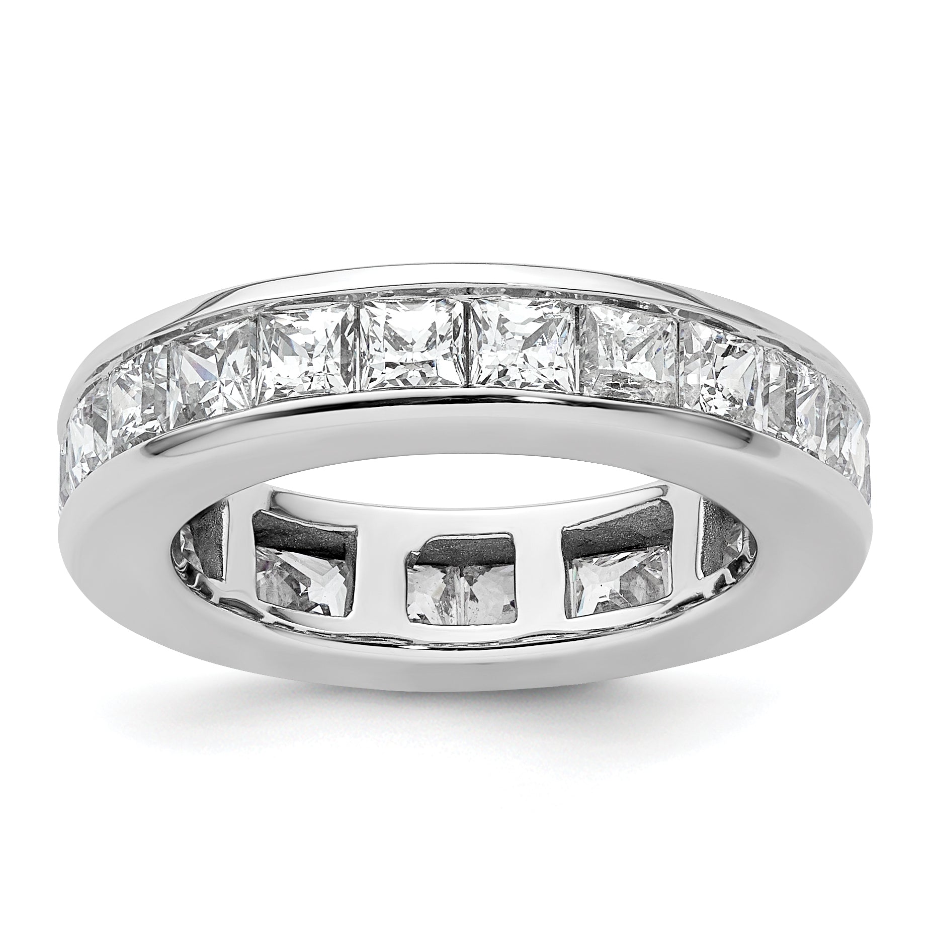 14k White Gold 3 carat Lab Grown Diamond VS+ F+ Princess Complete Channel Set Size 4 Eternity Band