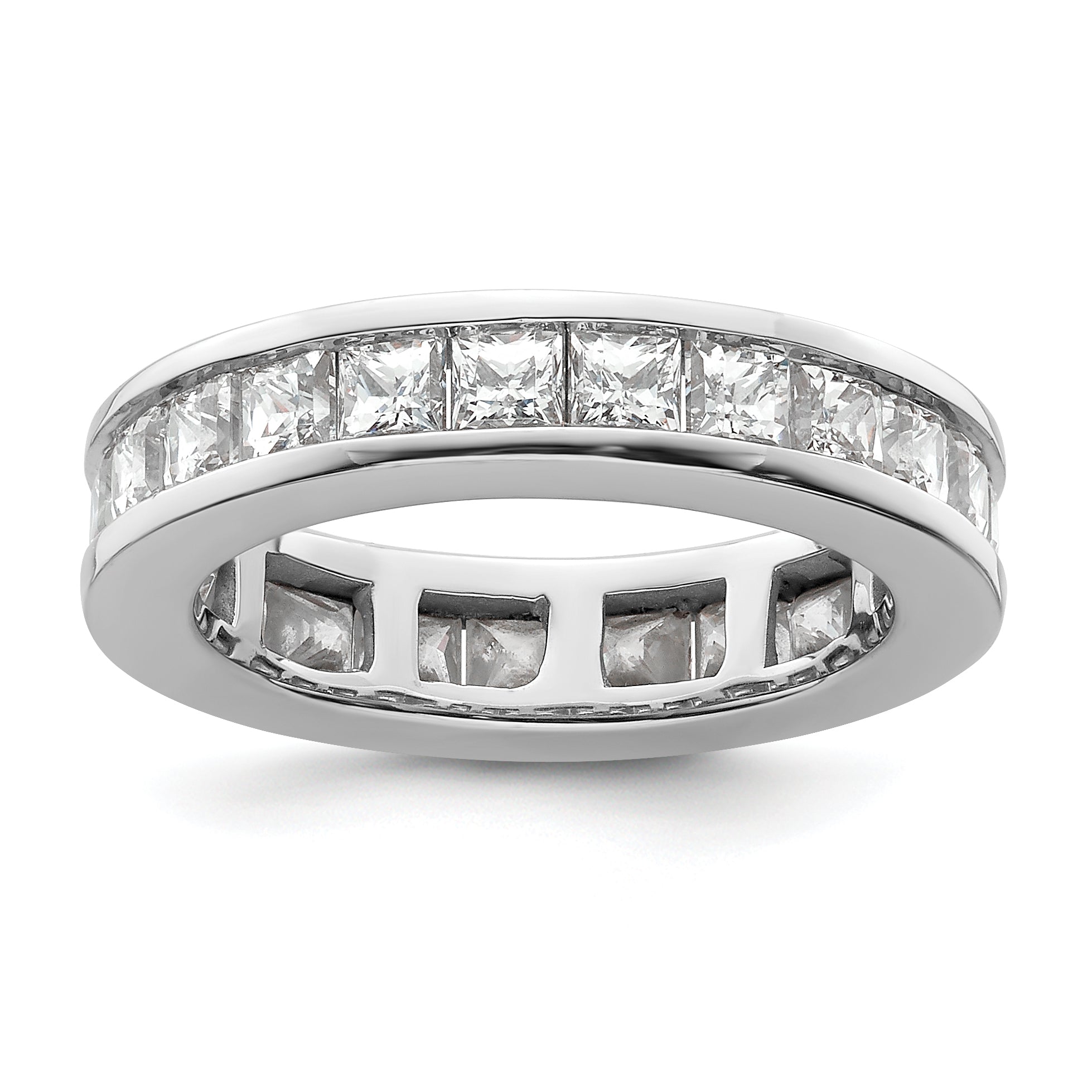 14k White Gold 3 carat Lab Grown Diamond VS+ F+ Princess Complete Channel Set Size 6 Eternity Band