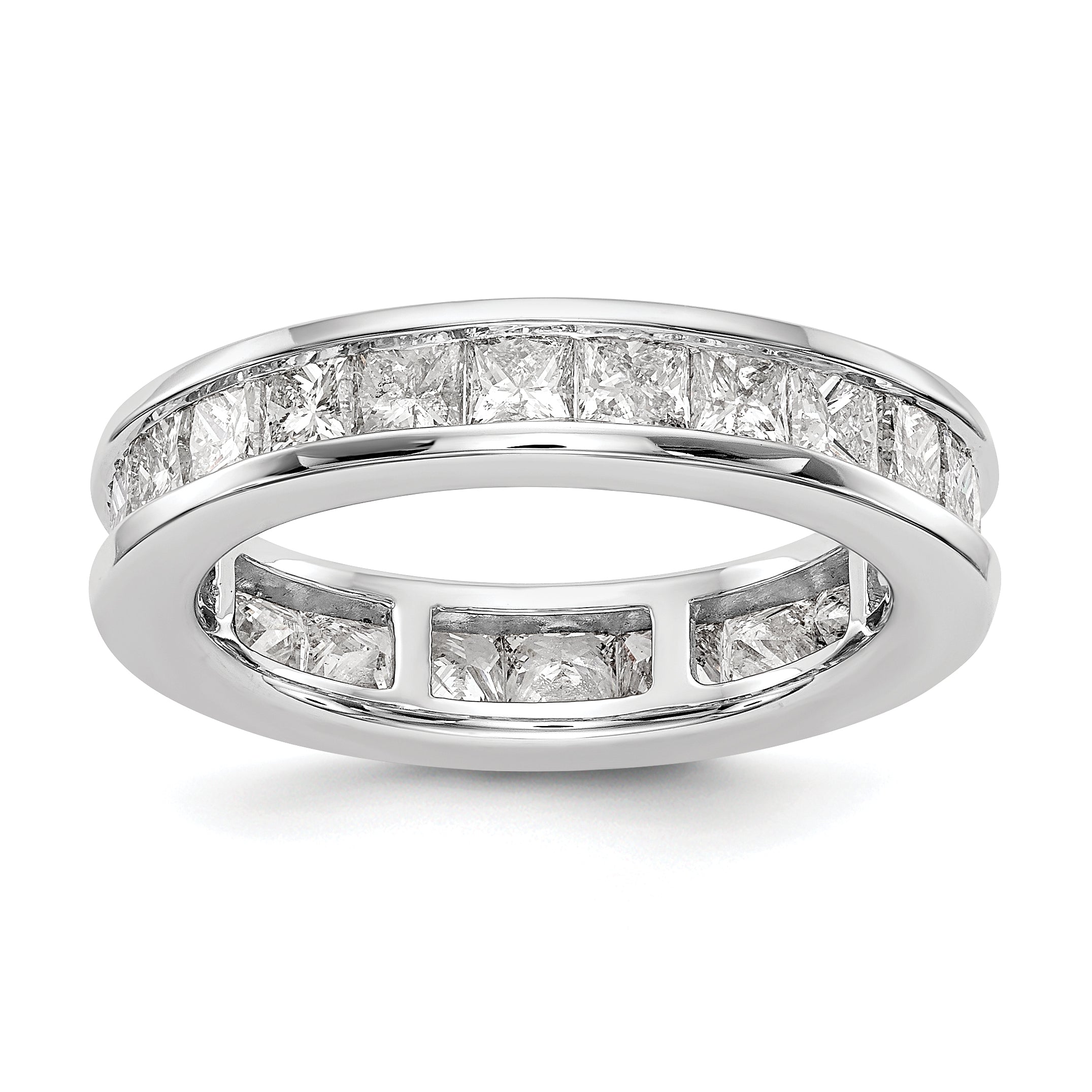 14k White Gold 3 carat Lab Grown Diamond VS+ F+ Princess Complete Channel Set Size 7 Eternity Band