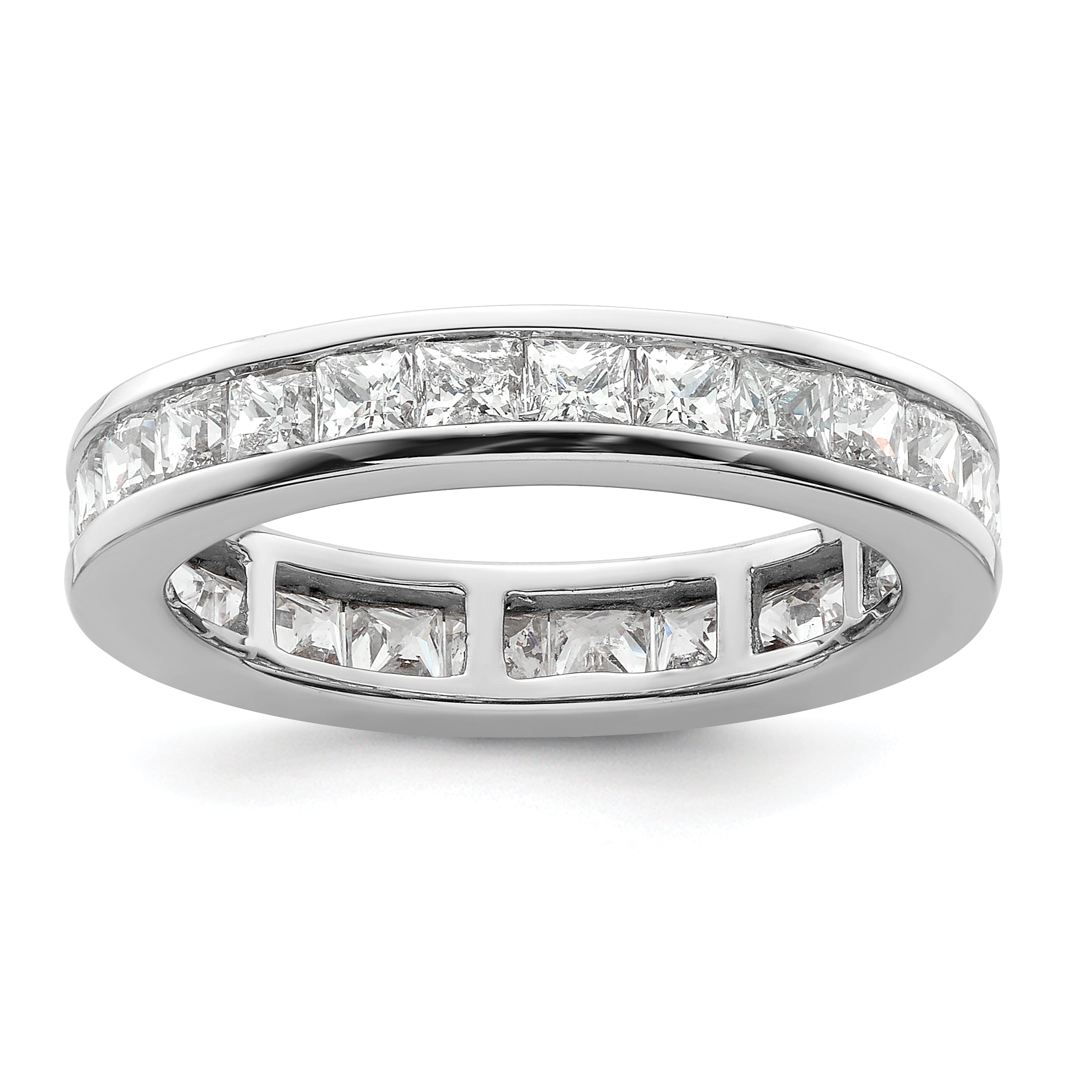 14k White Gold 3 carat Lab Grown Diamond VS+ F+ Princess Complete Channel Set Size 9 Eternity Band