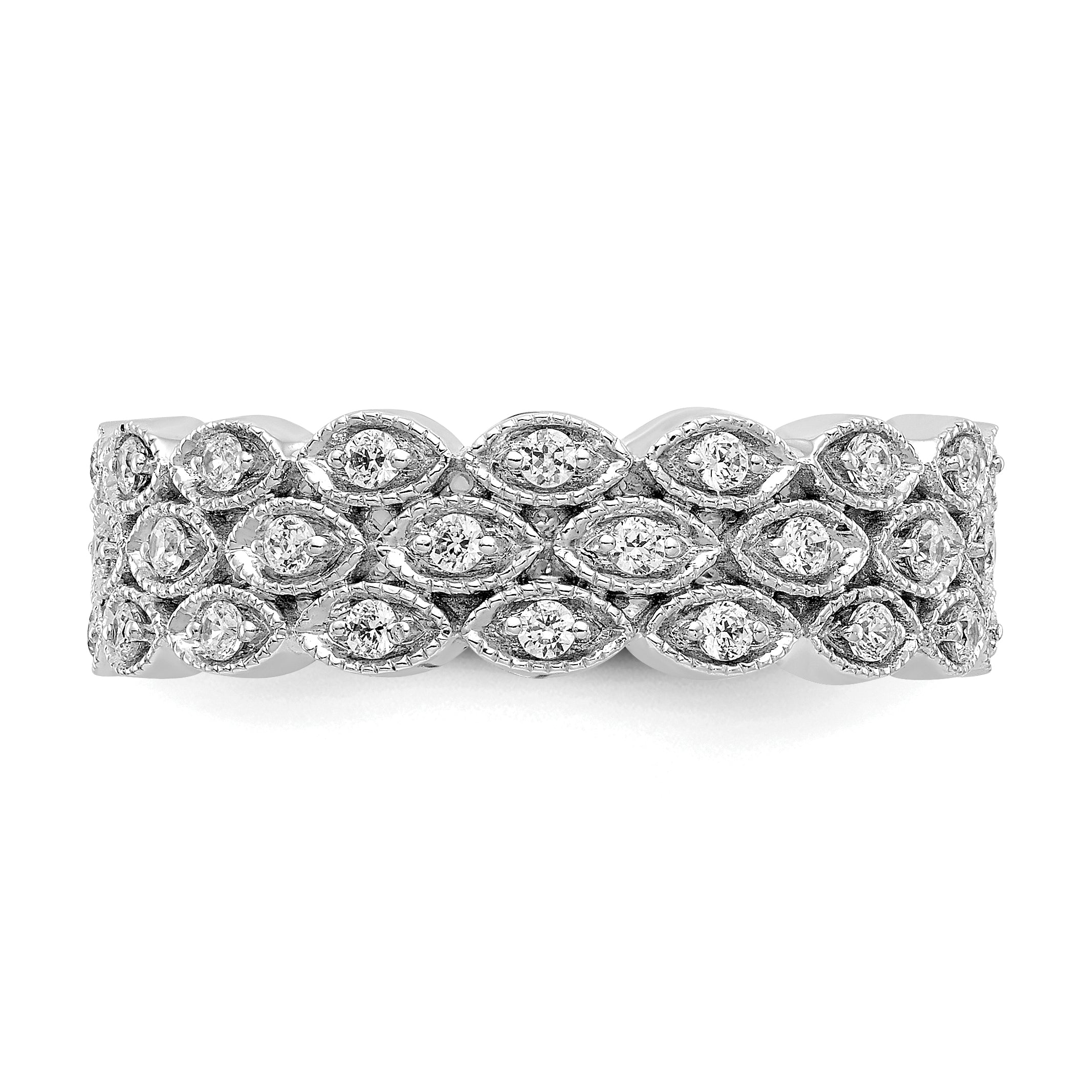 14k White Gold 1/2 carat Lab Grown Diamond VS/SI+ G+ Triple Row Marquise Size 7 Eternity Band