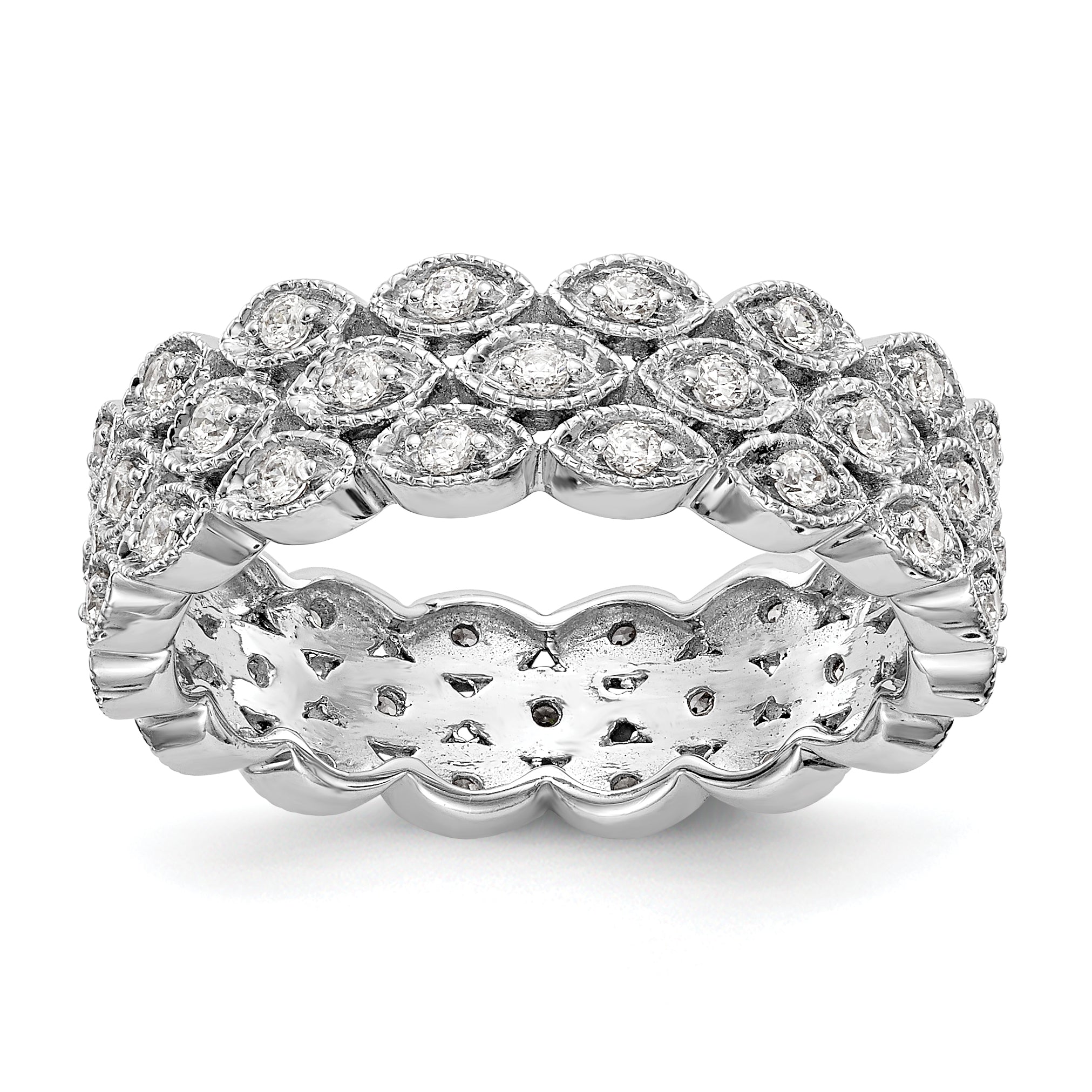 14k White Gold 1/2 carat Lab Grown Diamond VS/SI+ G+ Triple Row Marquise Size 7 Eternity Band