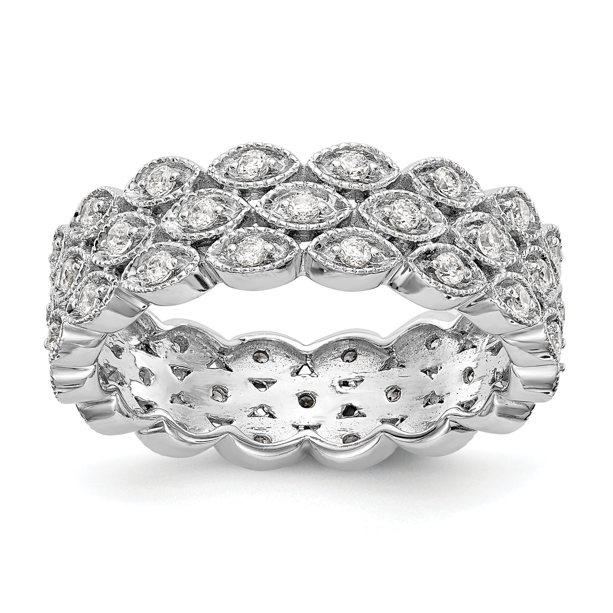 14k White Gold 1/2 carat Lab Grown Diamond VS/SI+ G+ Triple Row Marquise Size 7 Eternity Band