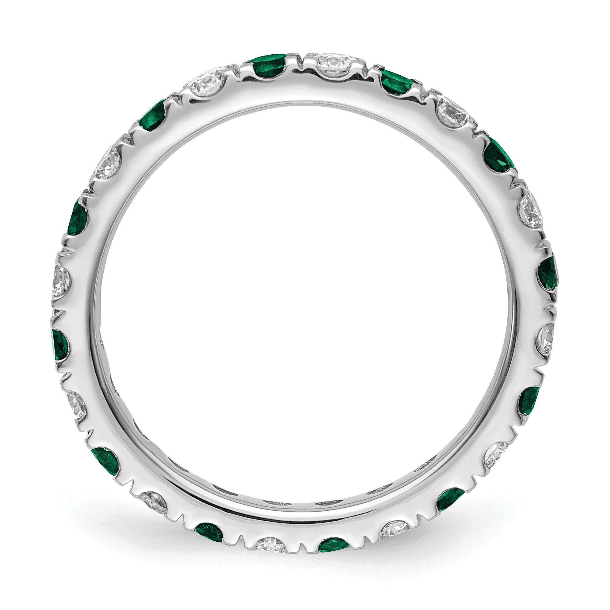 14k White Gold 3/4 carat Lab Grown Diamond VS/SI+ G+ and Lab Created Emerald Size 4 Eternity Band Secondary image