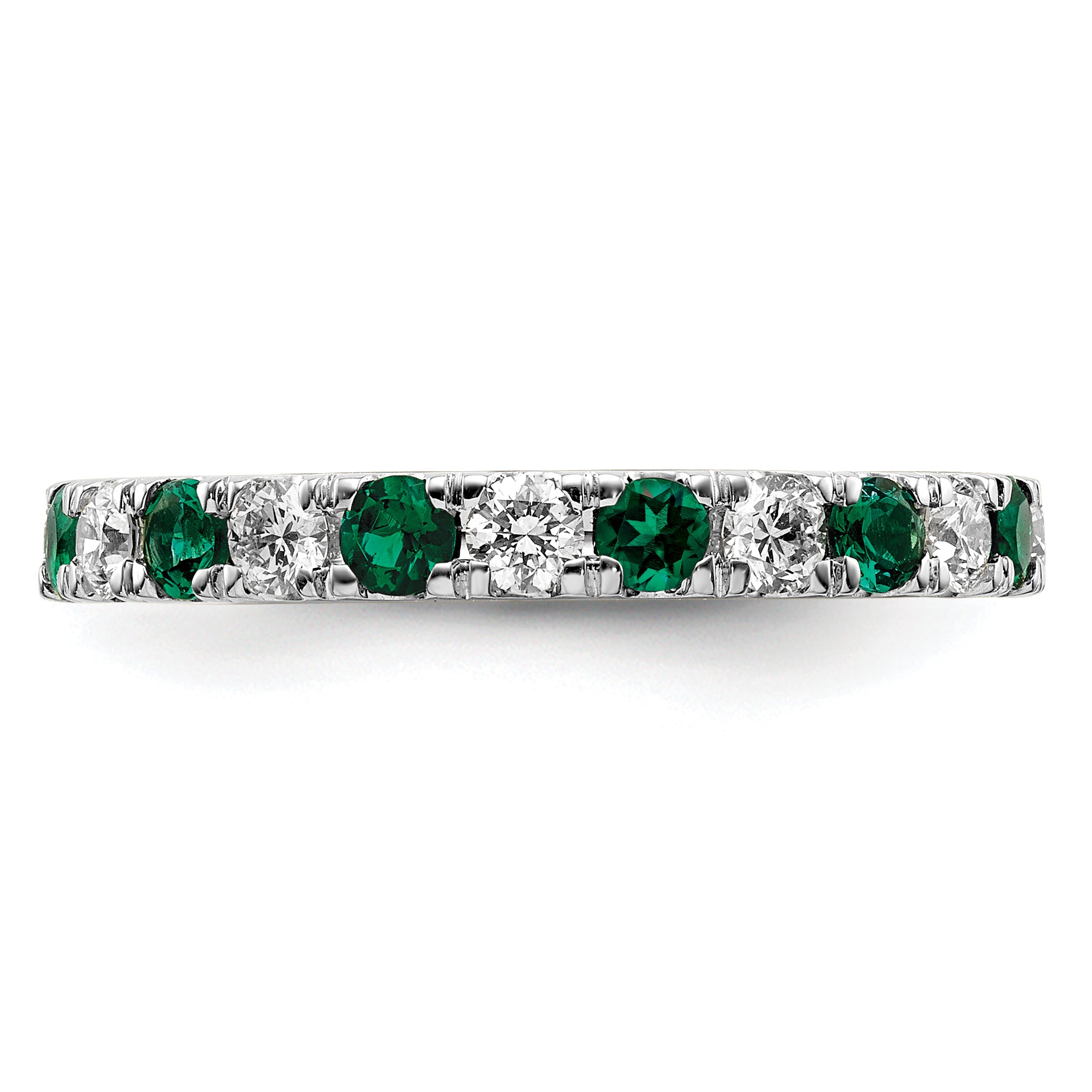14k White Gold 7/8 carat Lab Grown Diamond VS/SI+ G+ and Lab Created Emerald Size 9 Eternity Band