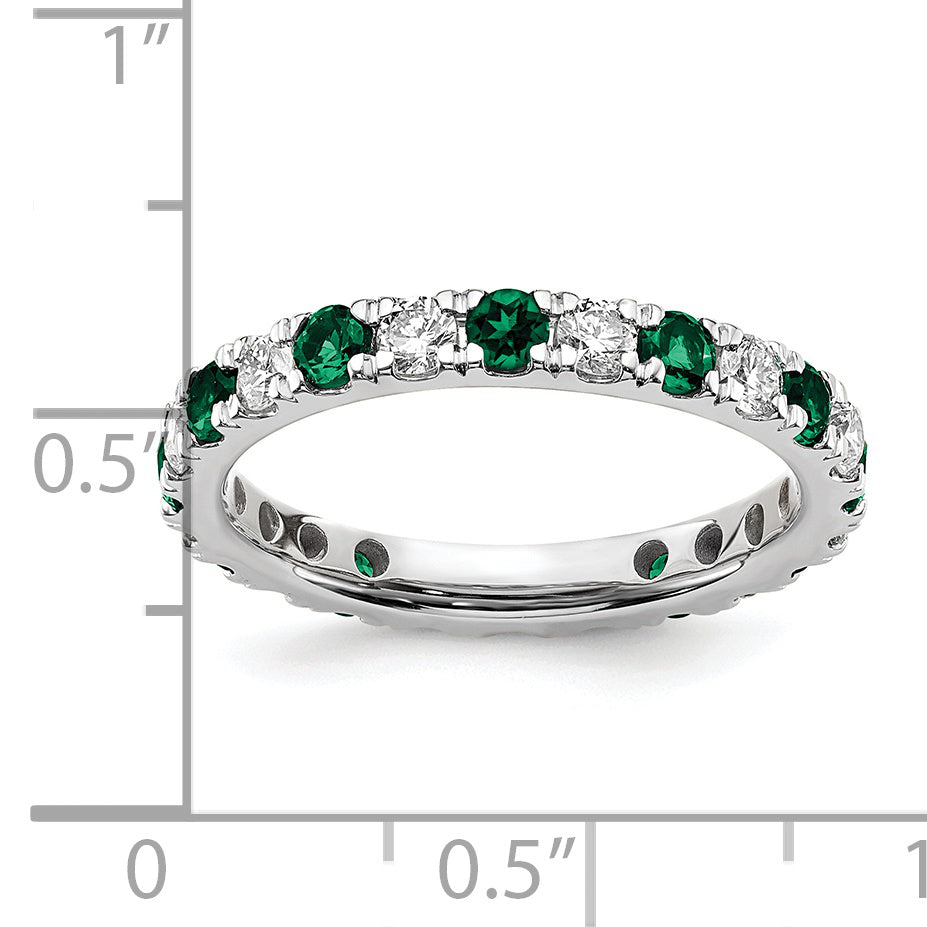 14k White Gold 7/8 carat Lab Grown Diamond VS/SI+ G+ and Lab Created Emerald Size 9 Eternity Band