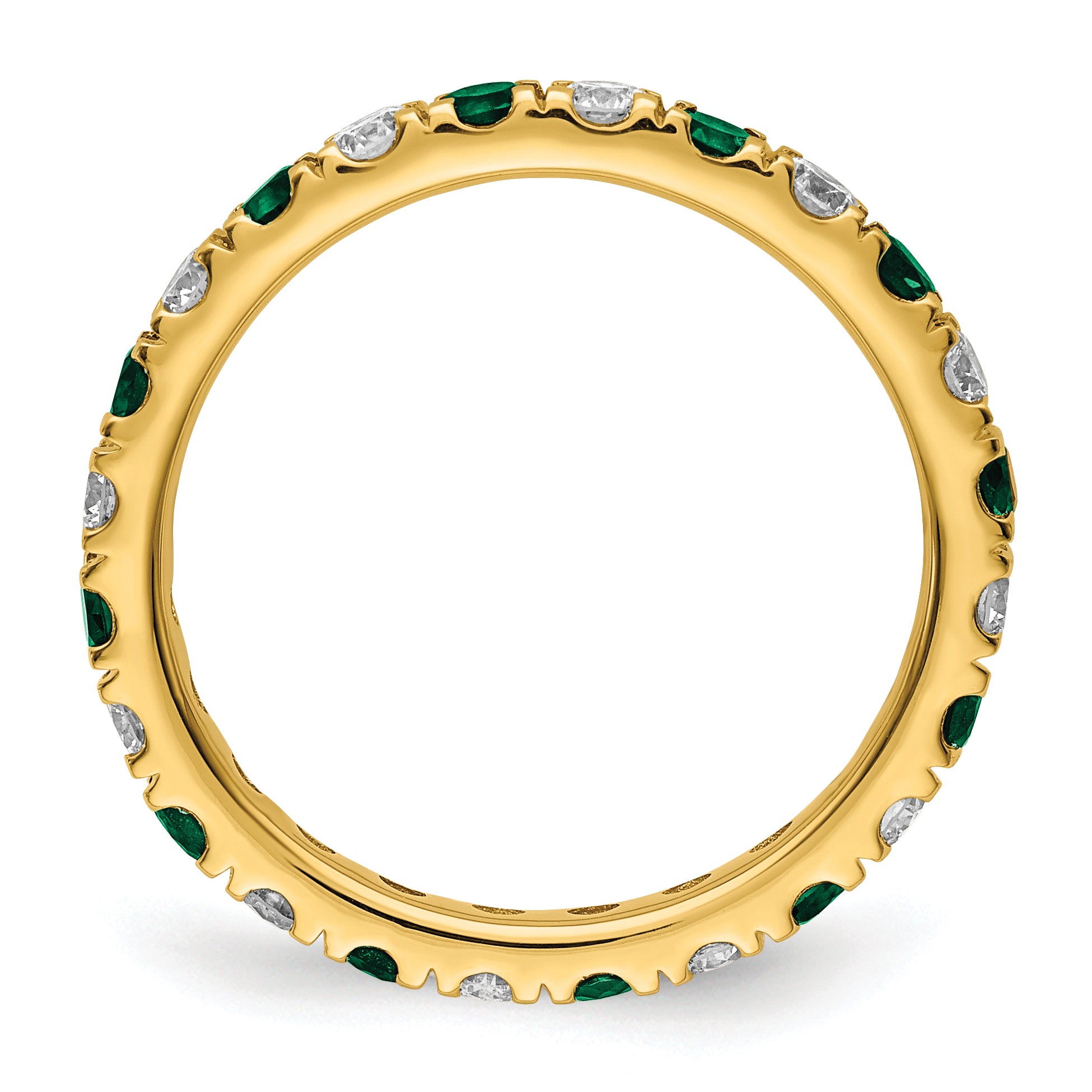 14k 7/8 carat Lab Grown Diamond VS/SI+ G+ and Lab Created Emerald Size 9 Eternity Band