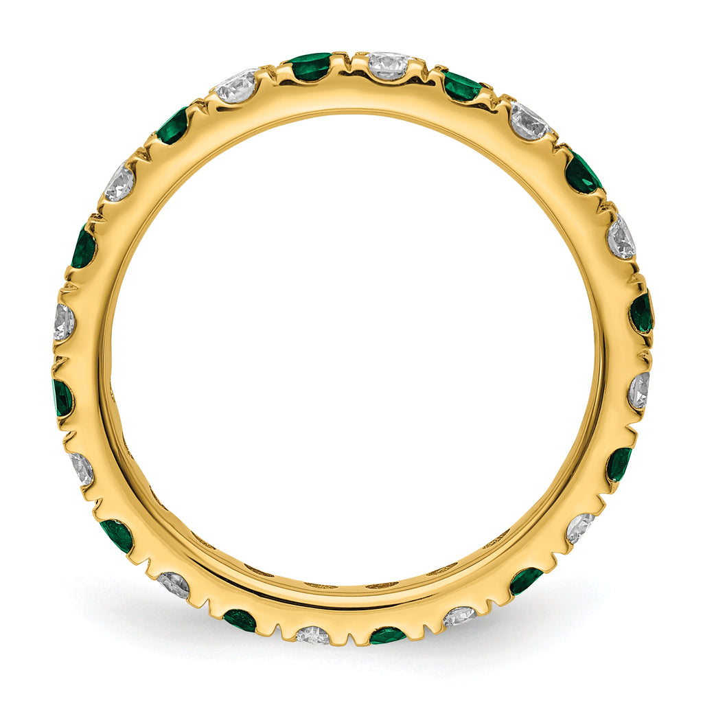 14k 7/8 carat Lab Grown Diamond VS/SI+ G+ and Lab Created Emerald Size 9 Eternity Band