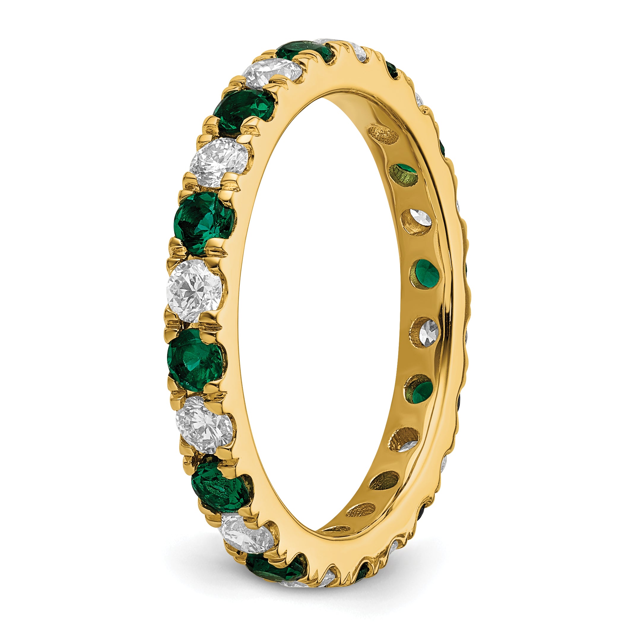 14k 7/8 carat Lab Grown Diamond VS/SI+ G+ and Lab Created Emerald Size 9 Eternity Band