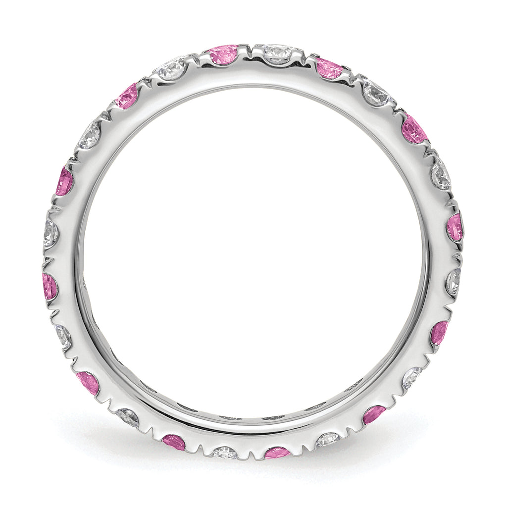 14k White Gold 7/8 carat Lab Grown Diamond VS/SI+ G+ and Lab Created Pink Sapphire Size 9 Eternity Band