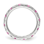 14k White Gold 7/8 carat Lab Grown Diamond VS/SI+ G+ and Lab Created Pink Sapphire Size 9 Eternity Band
