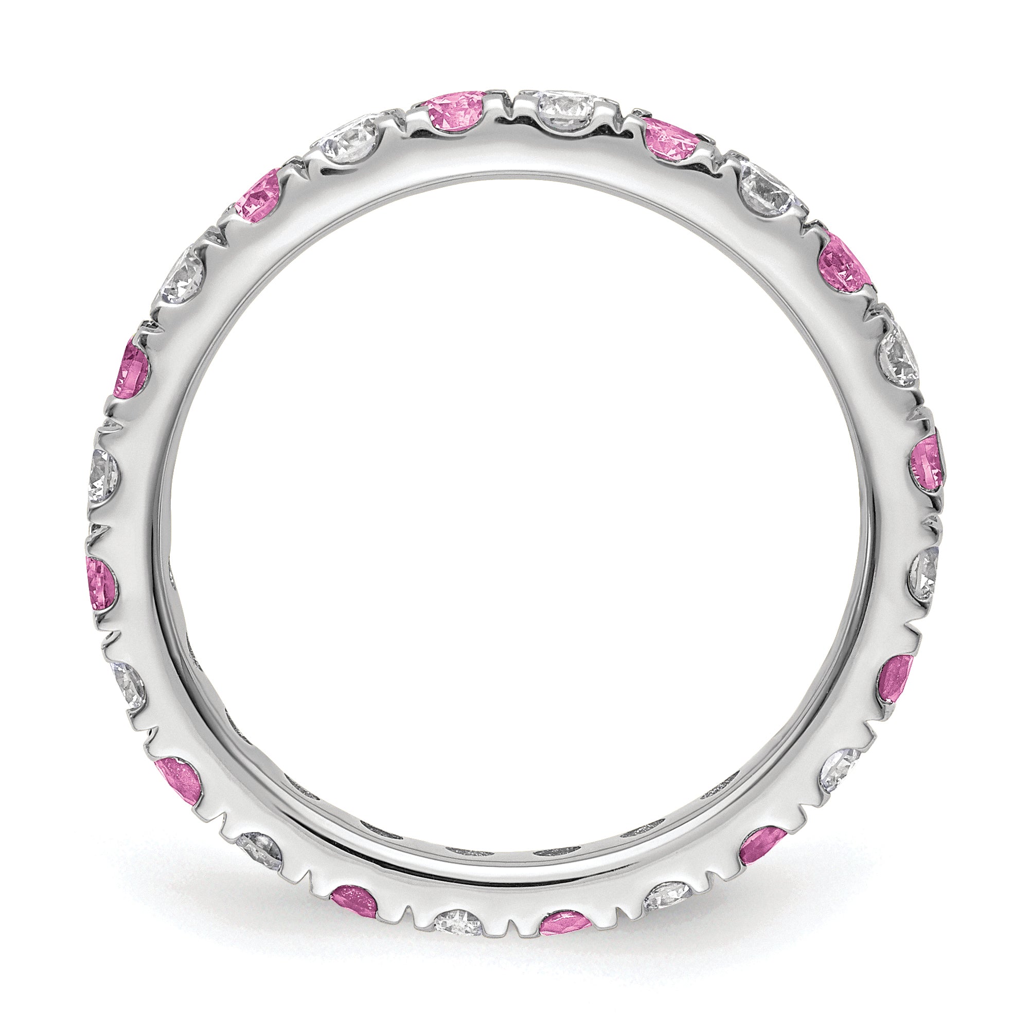 14k White Gold 7/8 carat Lab Grown Diamond VS/SI+ G+ and Lab Created Pink Sapphire Size 9 Eternity Band