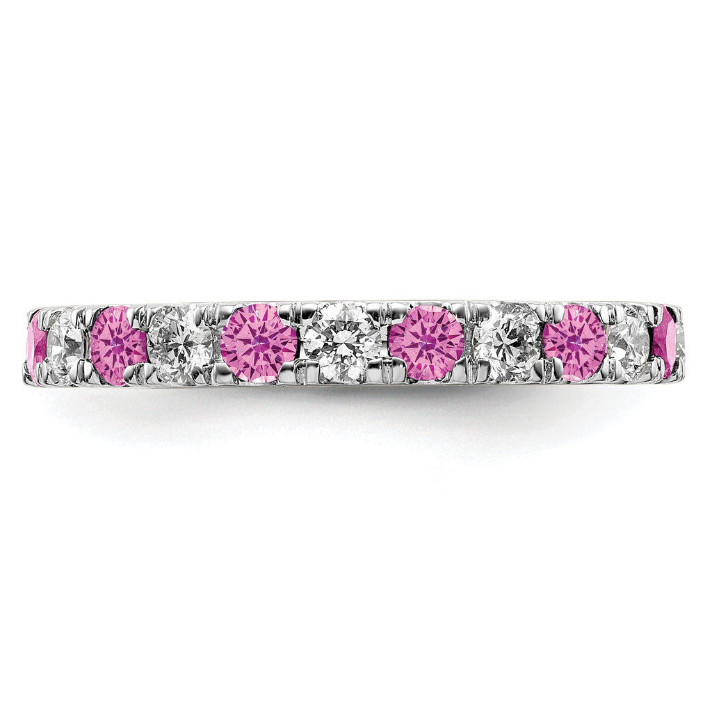 14k White Gold 7/8 carat Lab Grown Diamond VS/SI+ G+ and Lab Created Pink Sapphire Size 9 Eternity Band