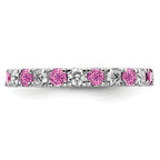 14k White Gold 7/8 carat Lab Grown Diamond VS/SI+ G+ and Lab Created Pink Sapphire Size 9 Eternity Band