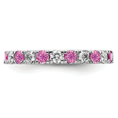 14k White Gold 7/8 carat Lab Grown Diamond VS/SI+ G+ and Lab Created Pink Sapphire Size 9 Eternity Band
