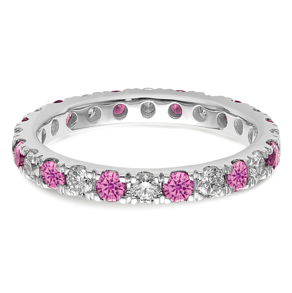 14k White Gold 7/8 carat Lab Grown Diamond VS/SI+ G+ and Lab Created Pink Sapphire Size 9 Eternity Band
