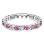 14k White Gold 7/8 carat Lab Grown Diamond VS/SI+ G+ and Lab Created Pink Sapphire Size 9 Eternity Band