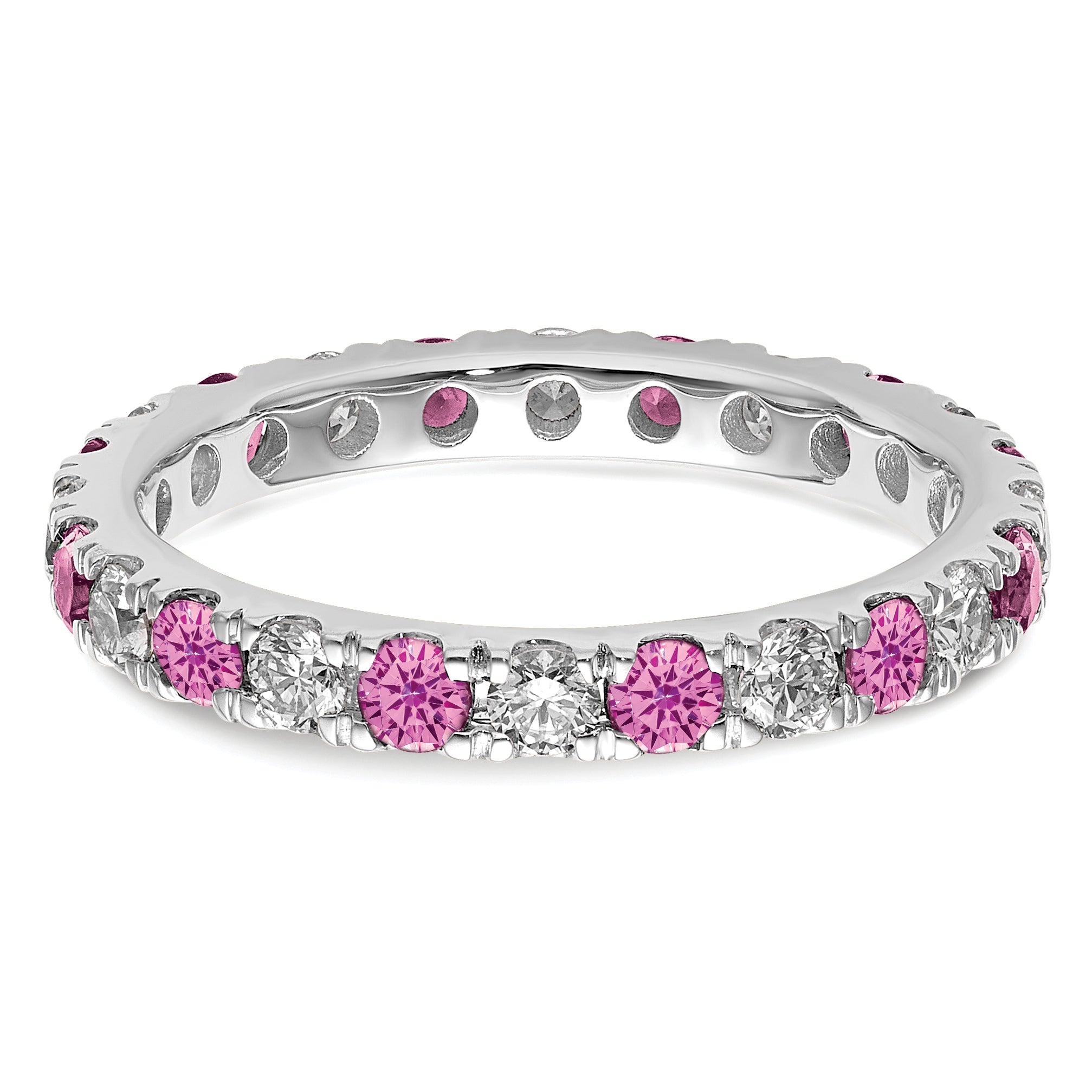 14k White Gold 7/8 carat Lab Grown Diamond VS/SI+ G+ and Lab Created Pink Sapphire Size 9 Eternity Band