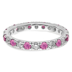 14k White Gold 7/8 carat Lab Grown Diamond VS/SI+ G+ and Lab Created Pink Sapphire Size 9 Eternity Band