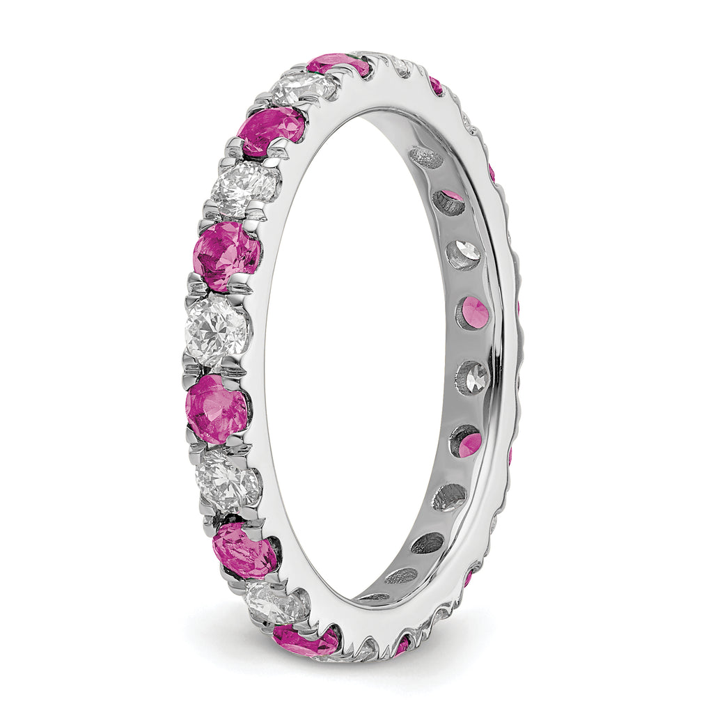 14k White Gold 7/8 carat Lab Grown Diamond VS/SI+ G+ and Lab Created Pink Sapphire Size 9 Eternity Band