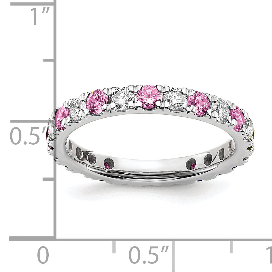14k White Gold 7/8 carat Lab Grown Diamond VS/SI+ G+ and Lab Created Pink Sapphire Size 9 Eternity Band