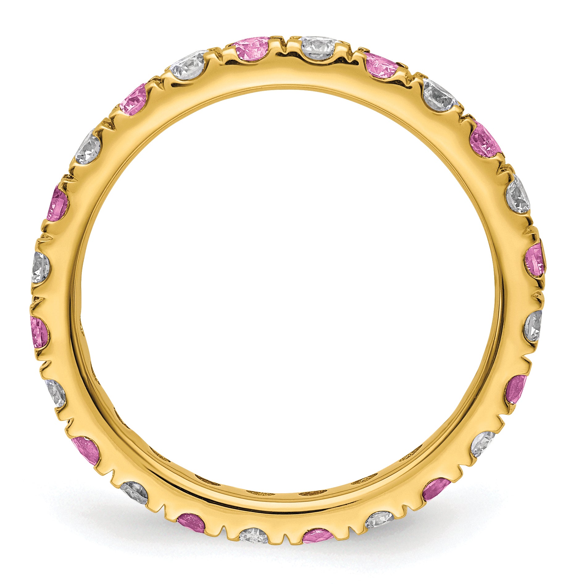 14k 3/4 carat Lab Grown Diamond VS/SI+ G+ and Lab Created Pink Sapphire Size 4 Eternity Band Secondary image