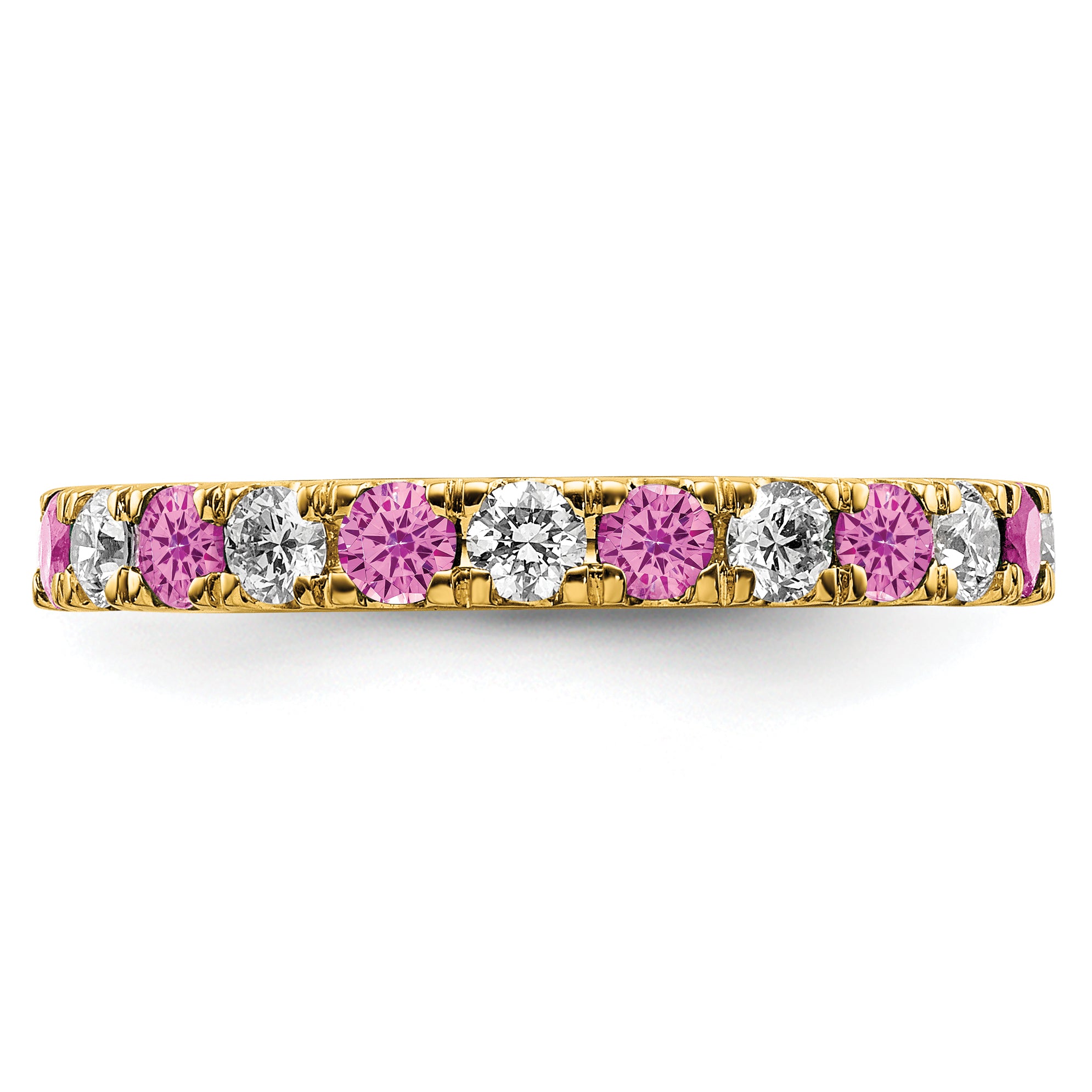 14k 7/8 carat Lab Grown Diamond VS/SI+ G+ and Lab Created Pink Sapphire Size 9 Eternity Band