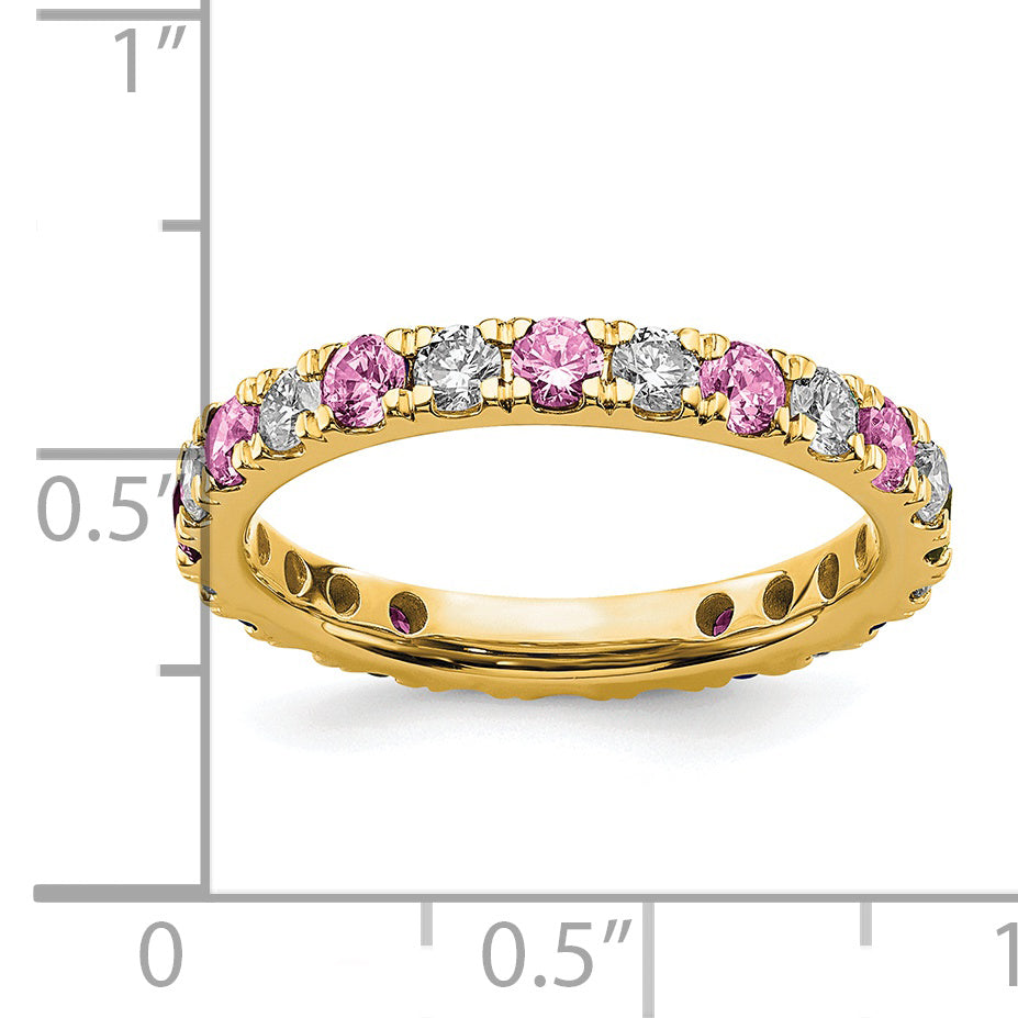 14k 7/8 carat Lab Grown Diamond VS/SI+ G+ and Lab Created Pink Sapphire Size 9 Eternity Band