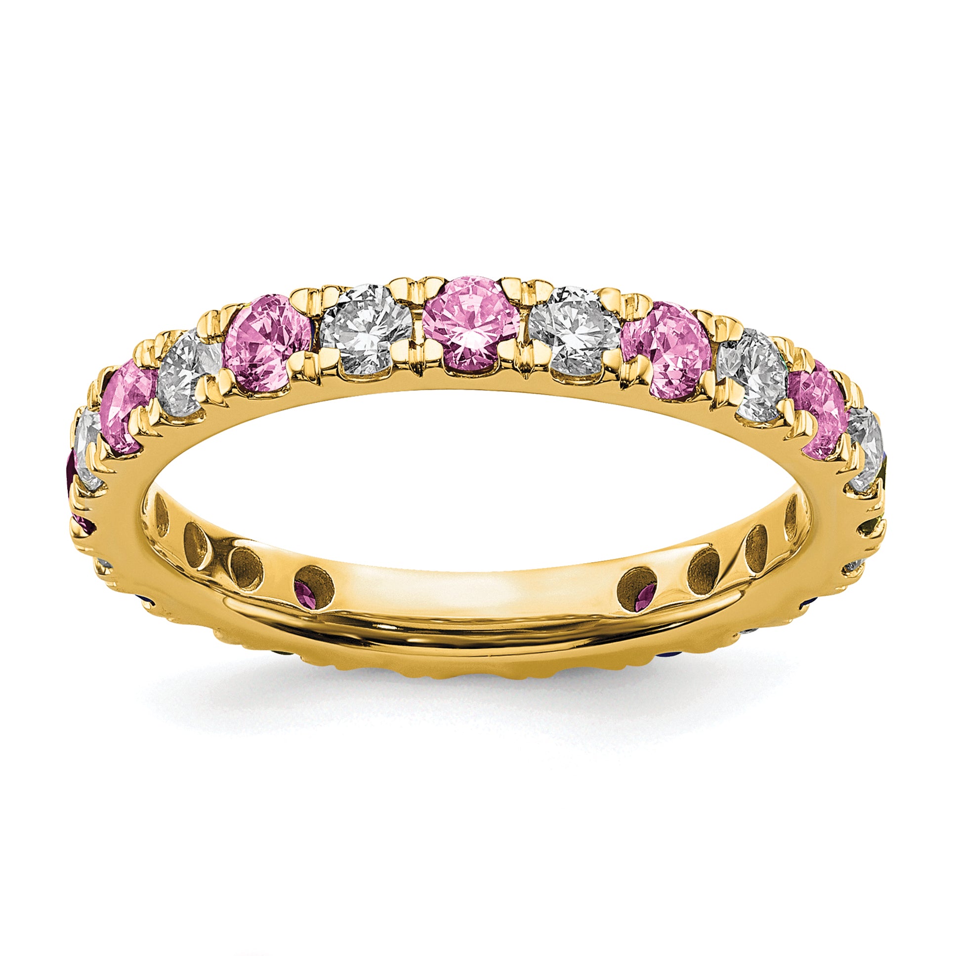 14k 3/8 carat Lab Grown Diamond VS/SI+ G+ and Lab Created Pink Sapphire Size 5 Eternity Band