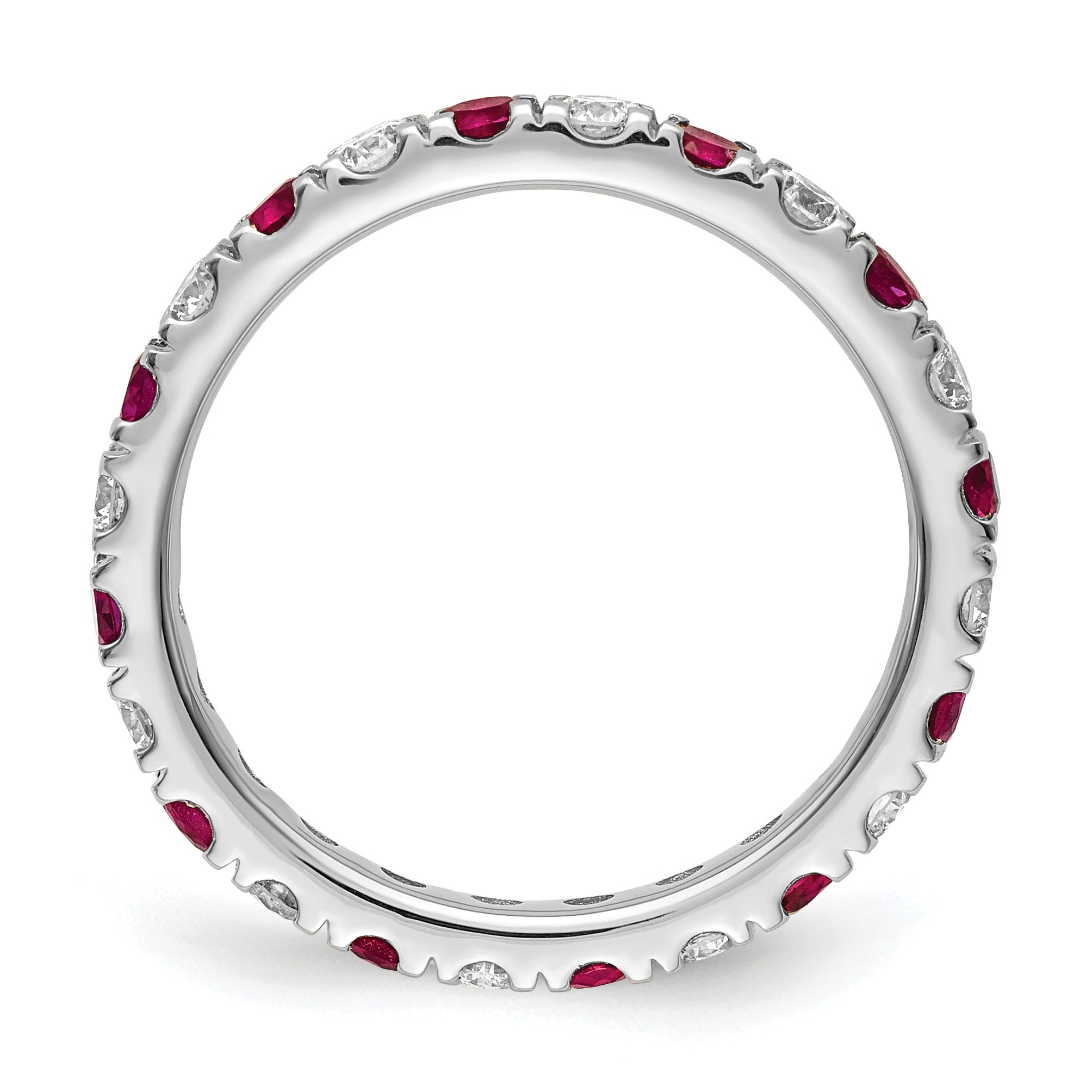 14k White Gold 3/4 carat Lab Grown Diamond VS/SI+ G+ and Lab Created Ruby Size 4 Eternity Band Secondary image
