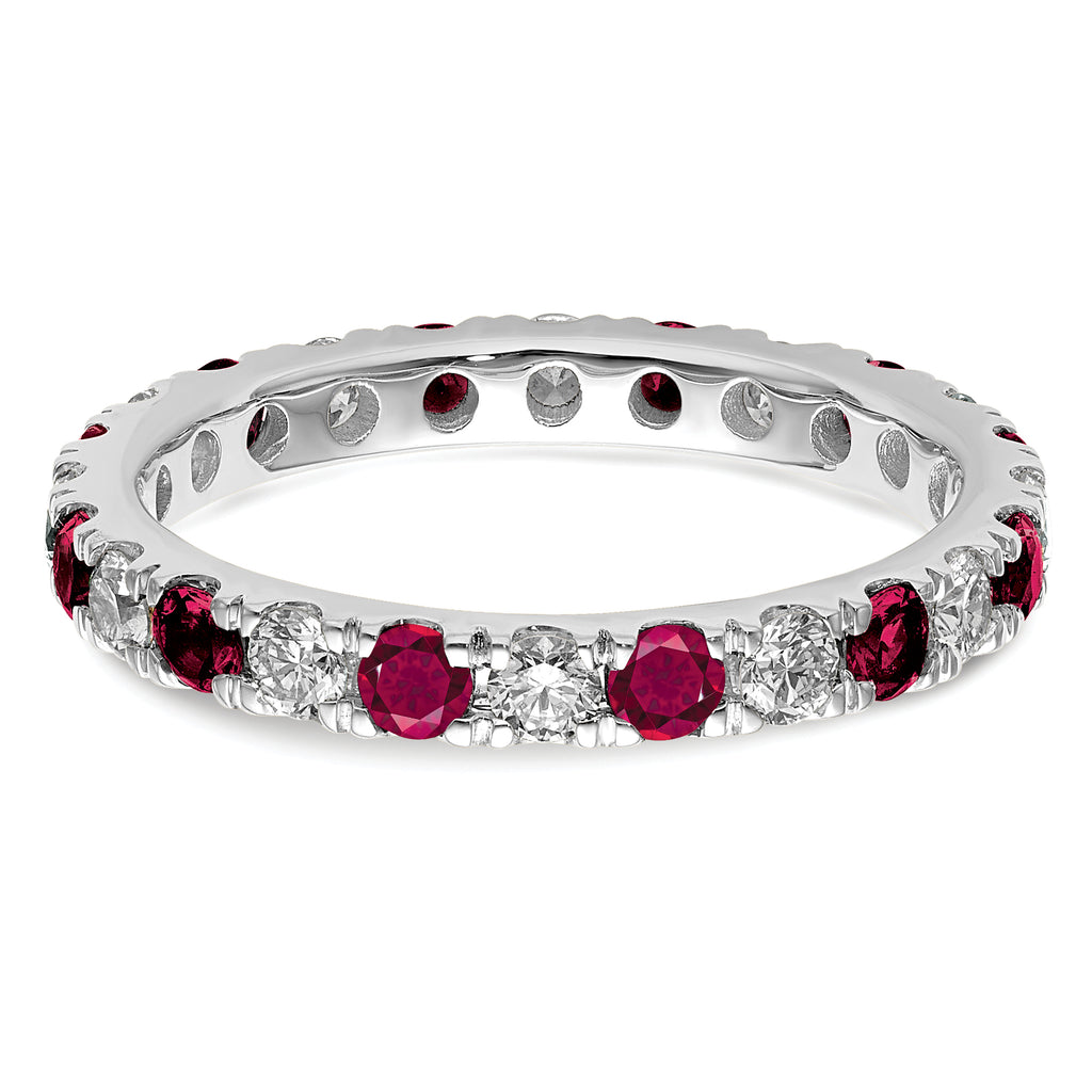 14k White Gold 7/8 carat Lab Grown Diamond VS/SI+ G+ and Lab Created Ruby Size 9 Eternity Band