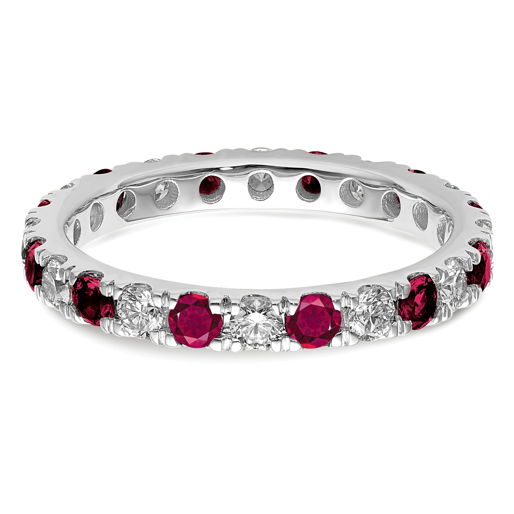 14k White Gold 7/8 carat Lab Grown Diamond VS/SI+ G+ and Lab Created Ruby Size 9 Eternity Band