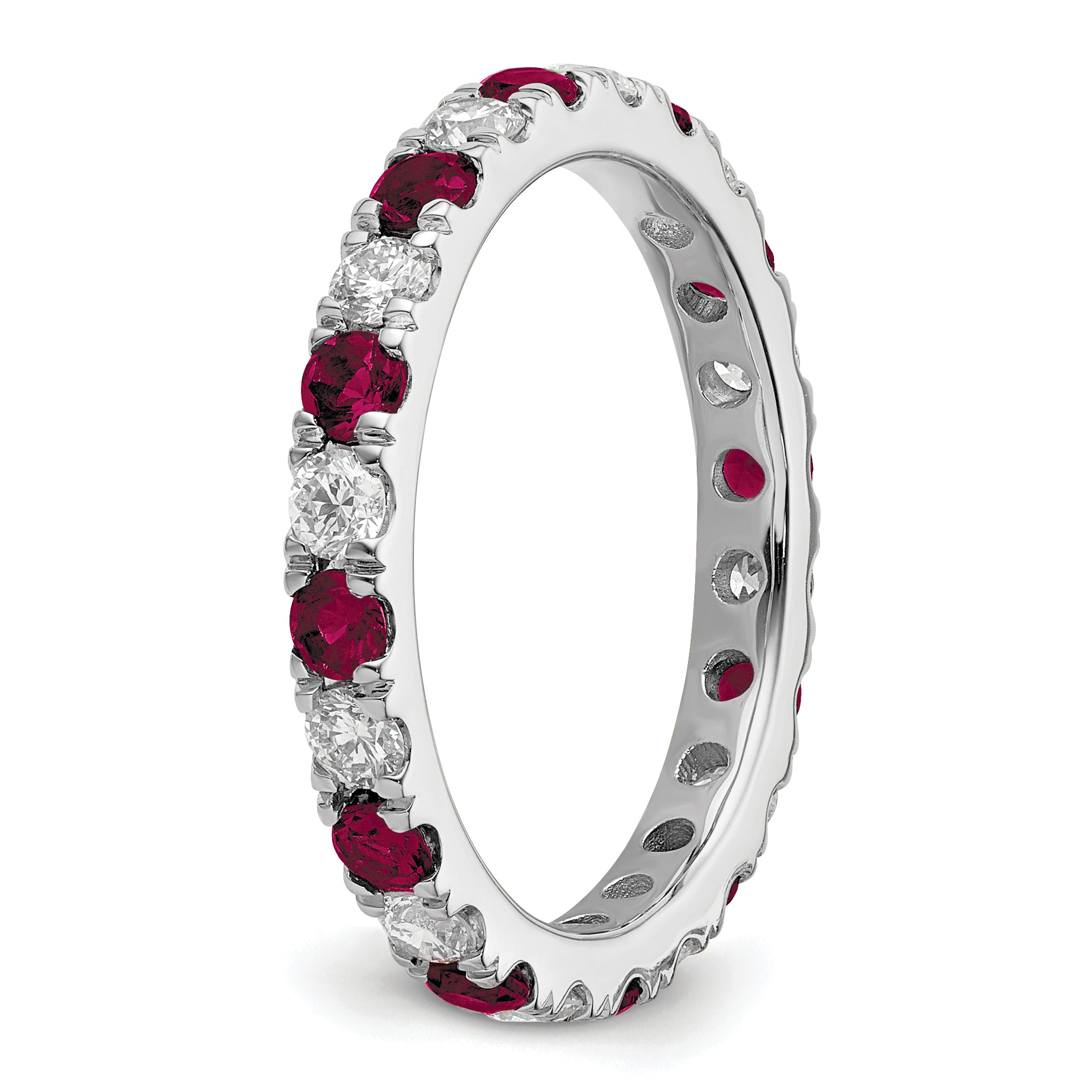 14k White Gold 7/8 carat Lab Grown Diamond VS/SI+ G+ and Lab Created Ruby Size 9 Eternity Band