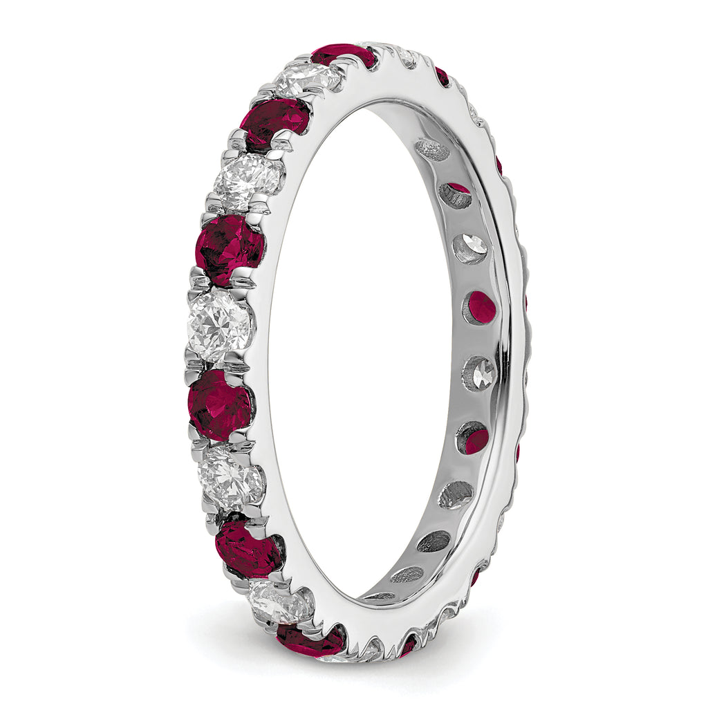 14k White Gold 7/8 carat Lab Grown Diamond VS/SI+ G+ and Lab Created Ruby Size 9 Eternity Band