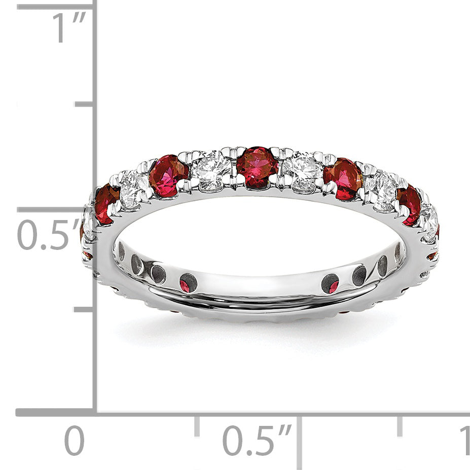 14k White Gold 7/8 carat Lab Grown Diamond VS/SI+ G+ and Lab Created Ruby Size 9 Eternity Band