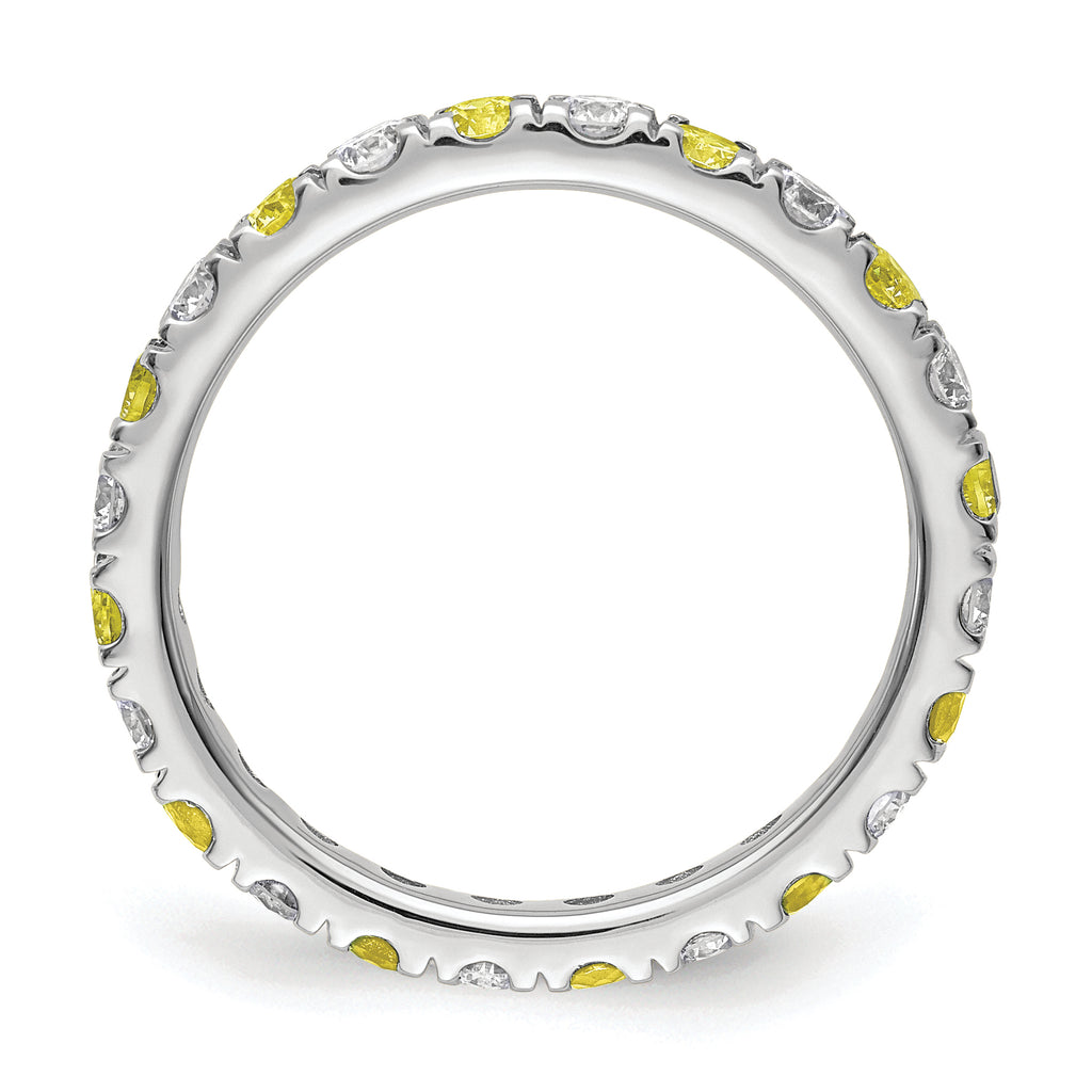 14k White Gold 7/8 carat Lab Grown Diamond VS/SI+ G+ and Lab Created Yellow Sapphire Size 9 Eternity Band