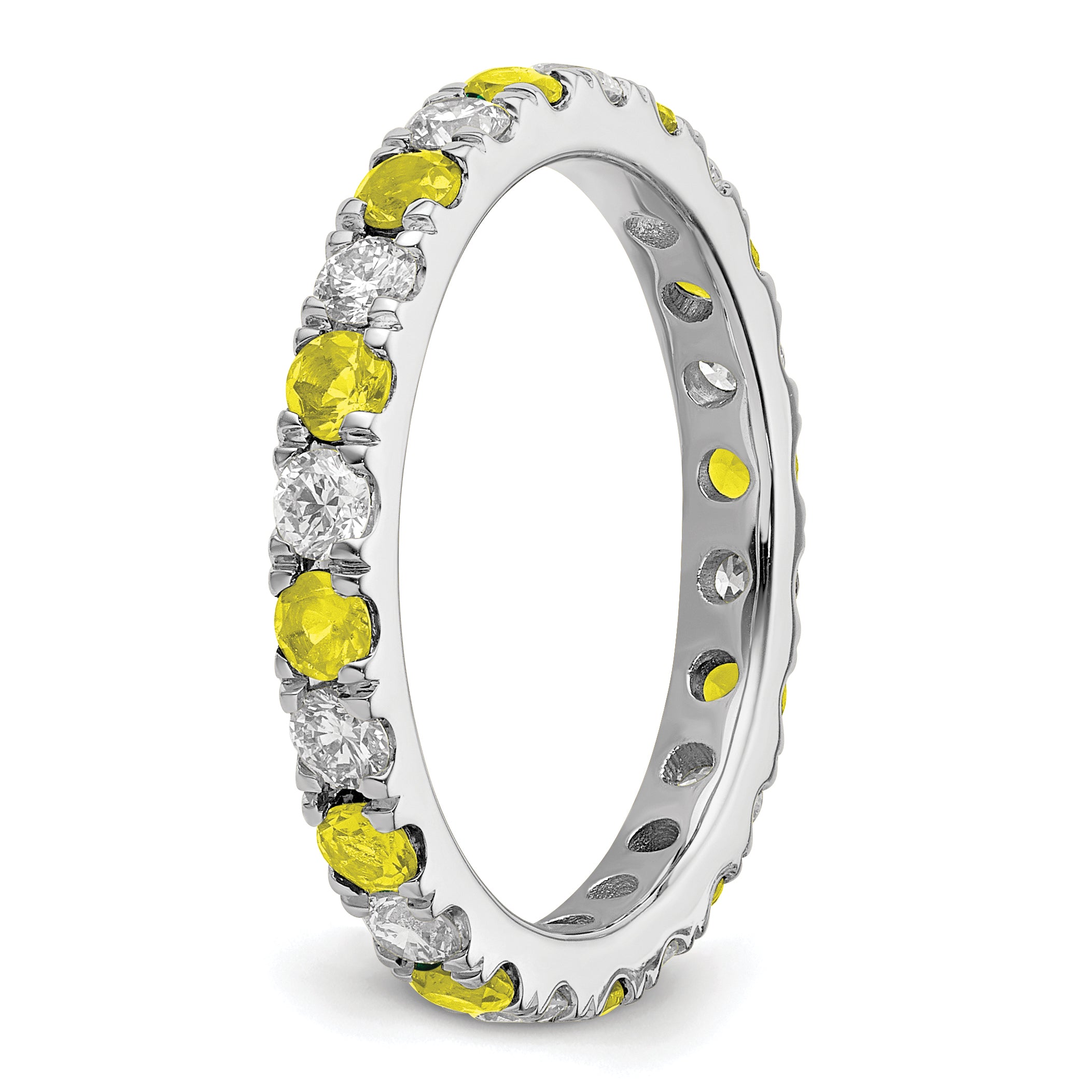 14k White Gold 7/8 carat Lab Grown Diamond VS/SI+ G+ and Lab Created Yellow Sapphire Size 9 Eternity Band