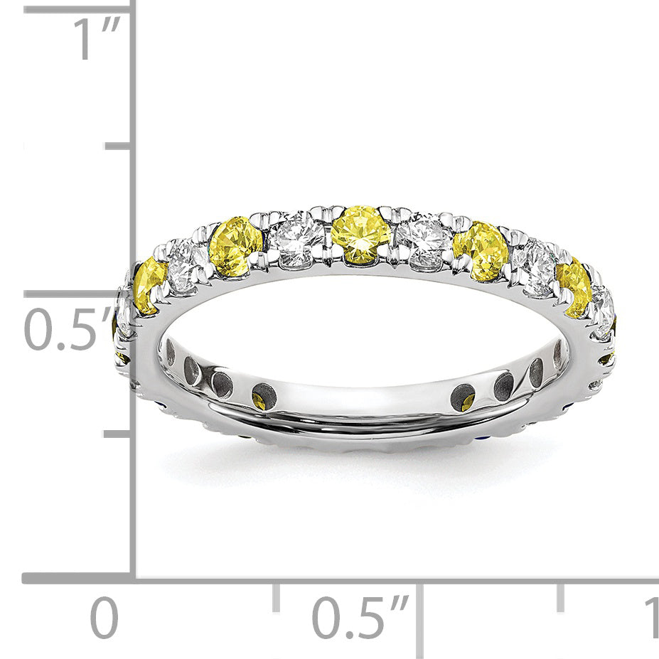 14k White Gold 7/8 carat Lab Grown Diamond VS/SI+ G+ and Lab Created Yellow Sapphire Size 9 Eternity Band