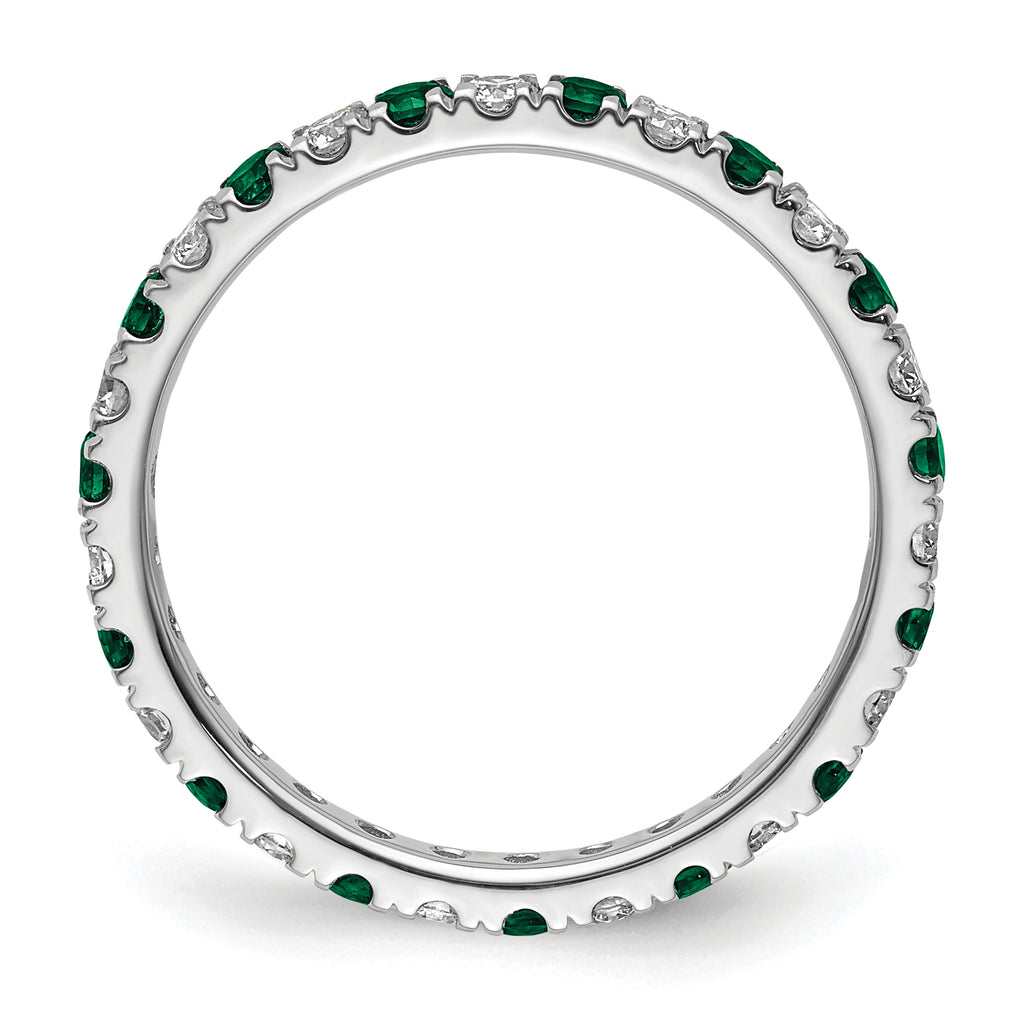 14k White Gold 1/2 carat Lab Grown Diamond VS/SI+ G+ and Lab Created Emerald Size 9 Eternity Band