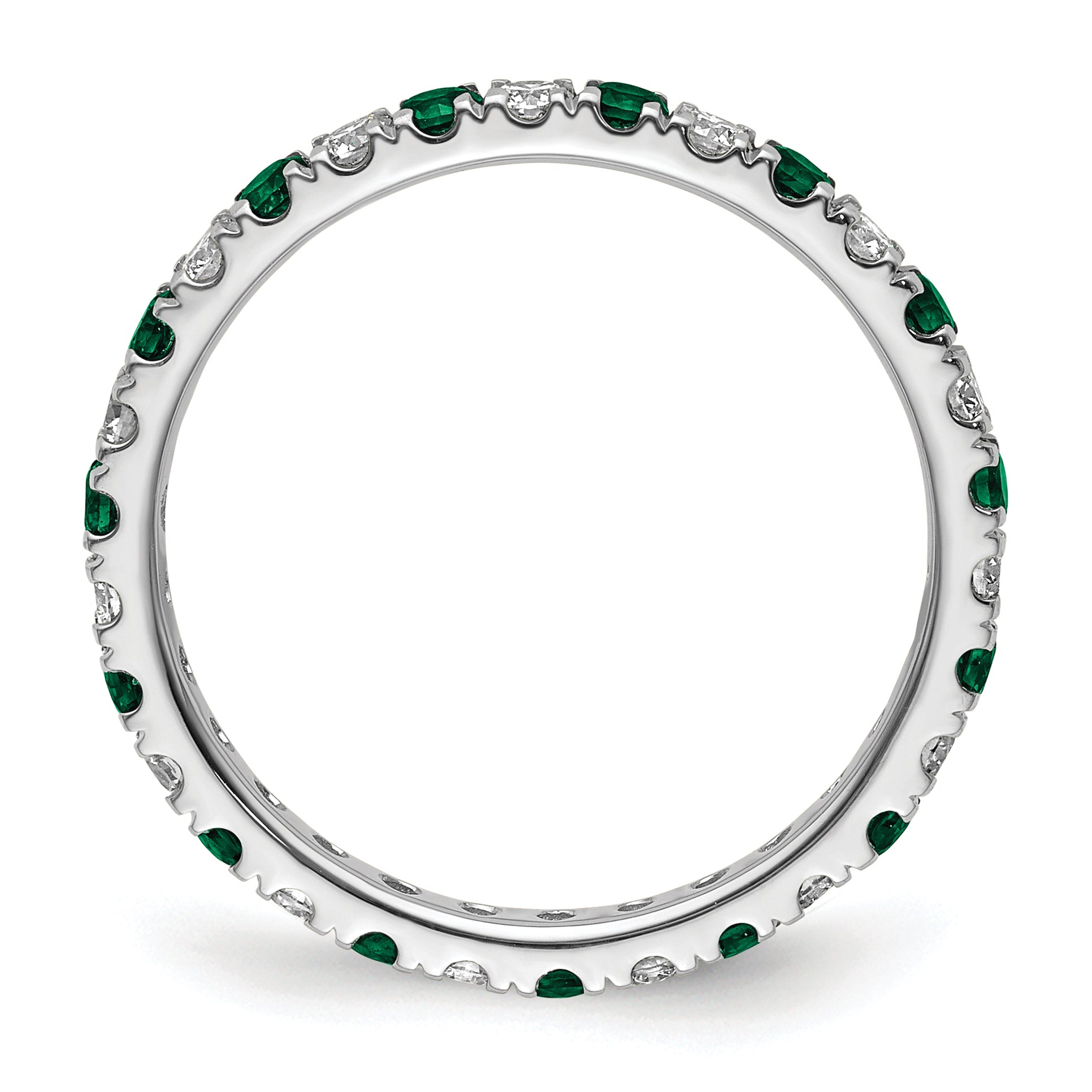 14k White Gold 1/2 carat Lab Grown Diamond VS/SI+ G+ and Lab Created Emerald Size 9 Eternity Band