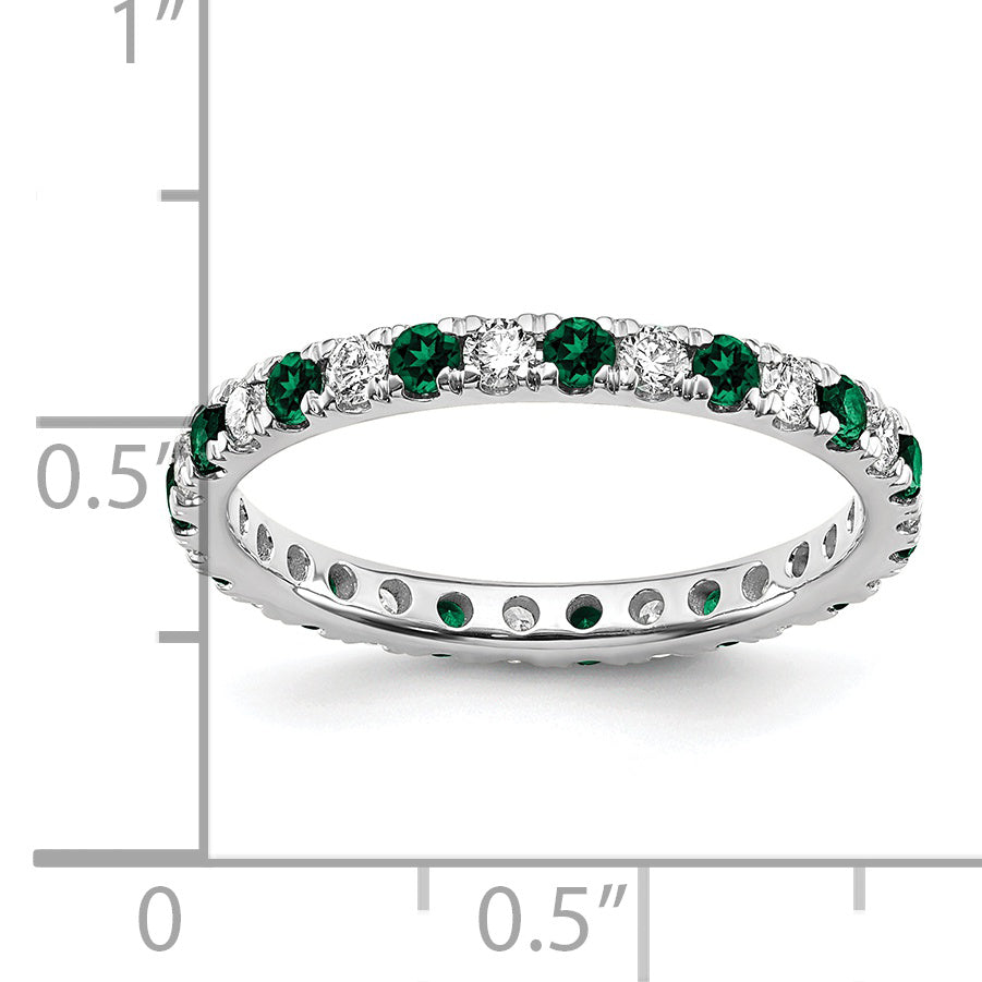 14k White Gold 1/2 carat Lab Grown Diamond VS/SI+ G+ and Lab Created Emerald Size 9 Eternity Band