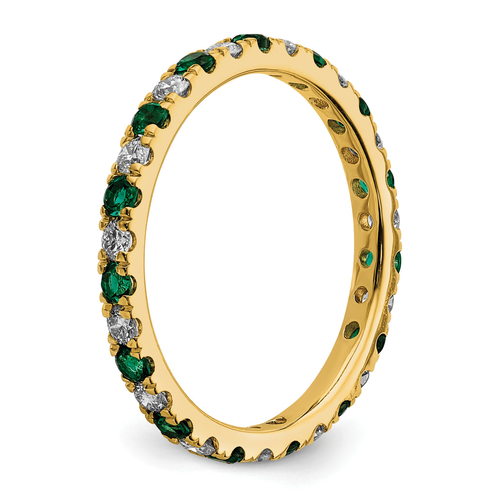 14k 1/2 carat Lab Grown Diamond VS/SI+ G+ and Lab Created Emerald Size 9 Eternity Band