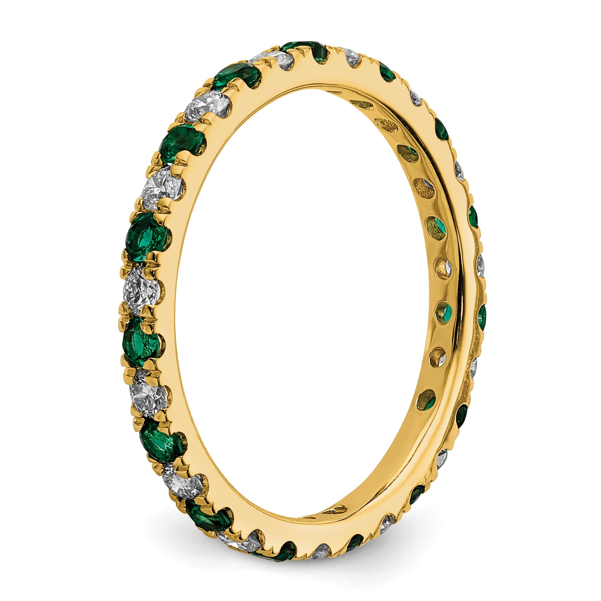 14k 1/2 carat Lab Grown Diamond VS/SI+ G+ and Lab Created Emerald Size 9 Eternity Band