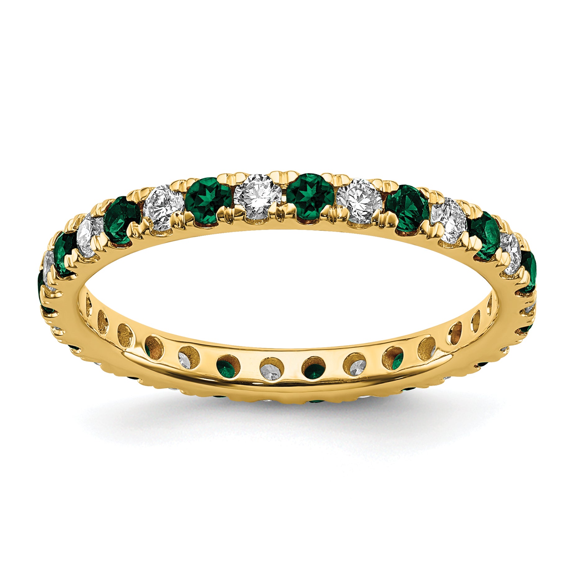 14k 1/2 carat Lab Grown Diamond VS/SI+ G+ and Lab Created Emerald Size 9 Eternity Band Main image