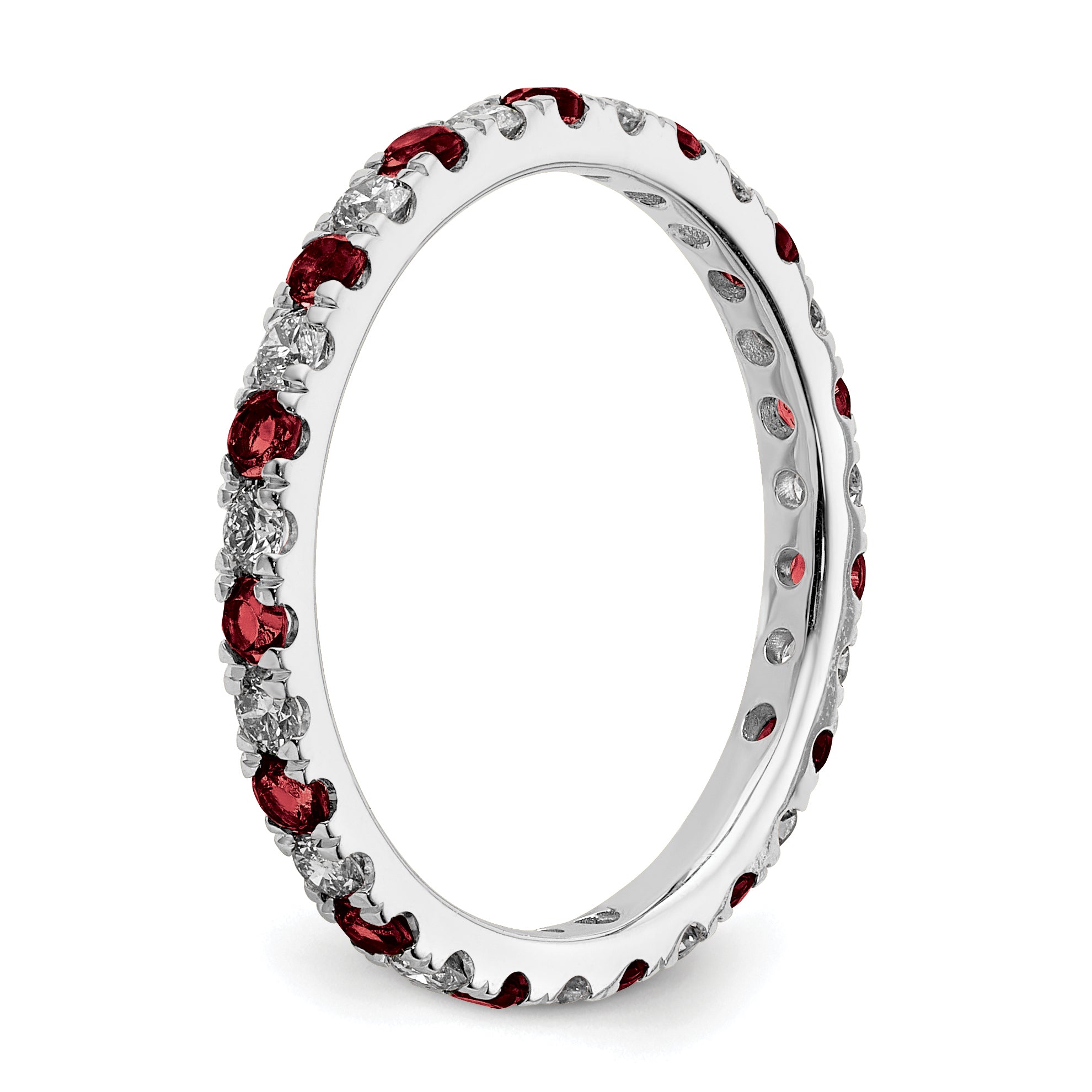 14k White Gold 1/2 carat Lab Grown Diamond VS/SI+ G+ and Lab Created Ruby Size 9 Eternity Band