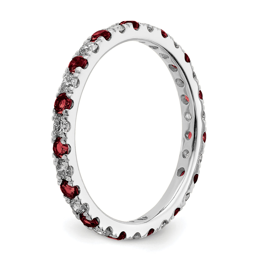 14k White Gold 1/2 carat Lab Grown Diamond VS/SI+ G+ and Lab Created Ruby Size 9 Eternity Band