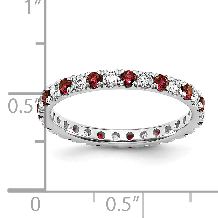 14k White Gold 1/2 carat Lab Grown Diamond VS/SI+ G+ and Lab Created Ruby Size 9 Eternity Band